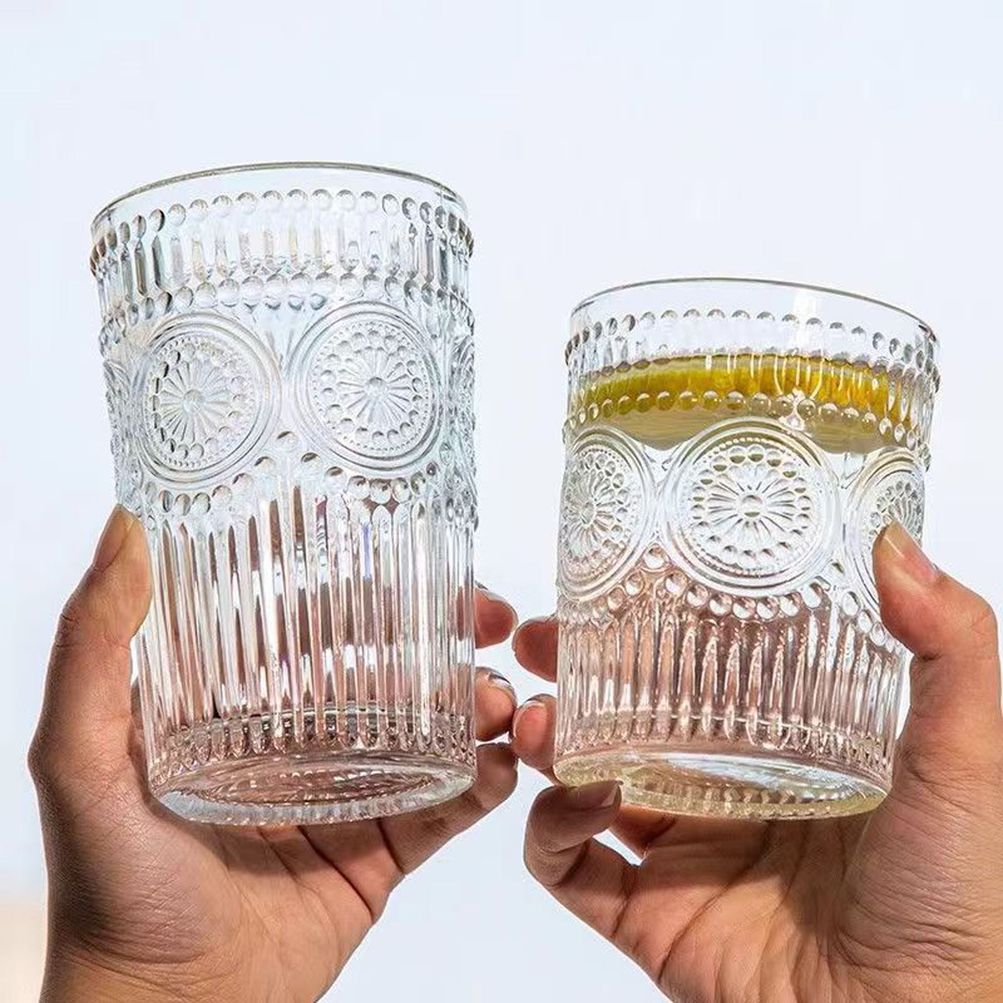 350ML Sunflower Embossed Clear Glass Cup