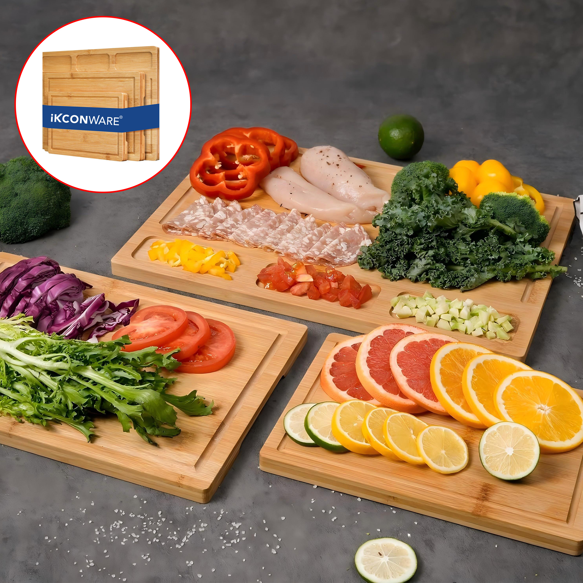3 Piece Bamboo Cutting Board Set