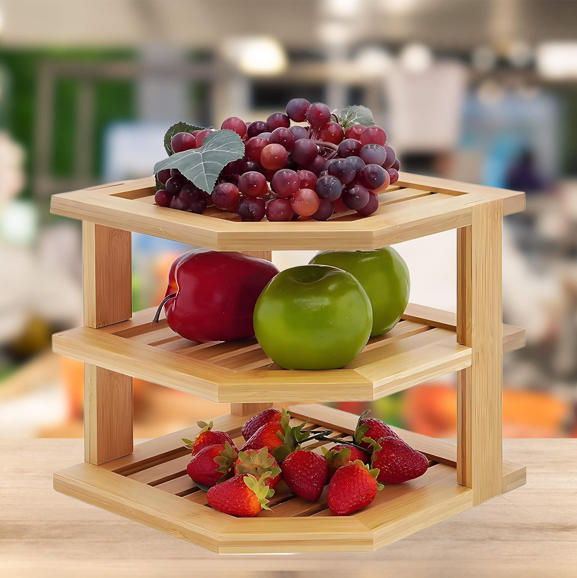 3-Tier Bamboo Plate And Dish Rack