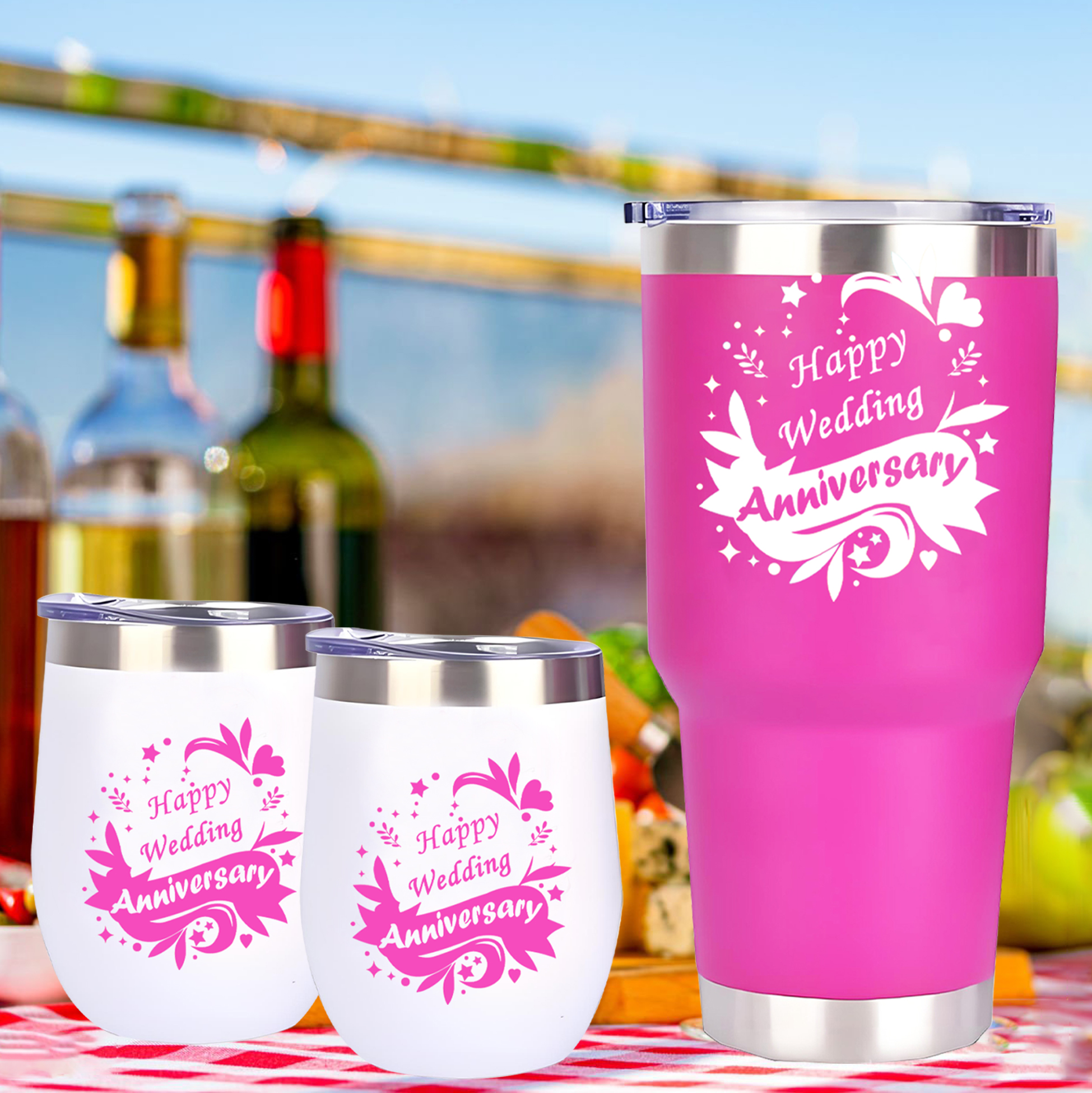 Pink Themed Stainless Steel Drinkware Set
