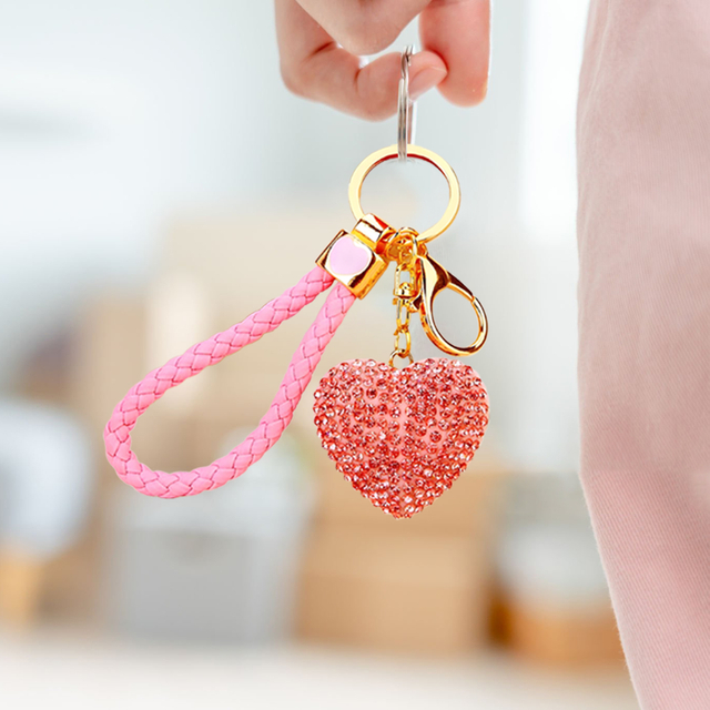 Rhinestone Studded Pink Tumbler Set with Heart Keychain