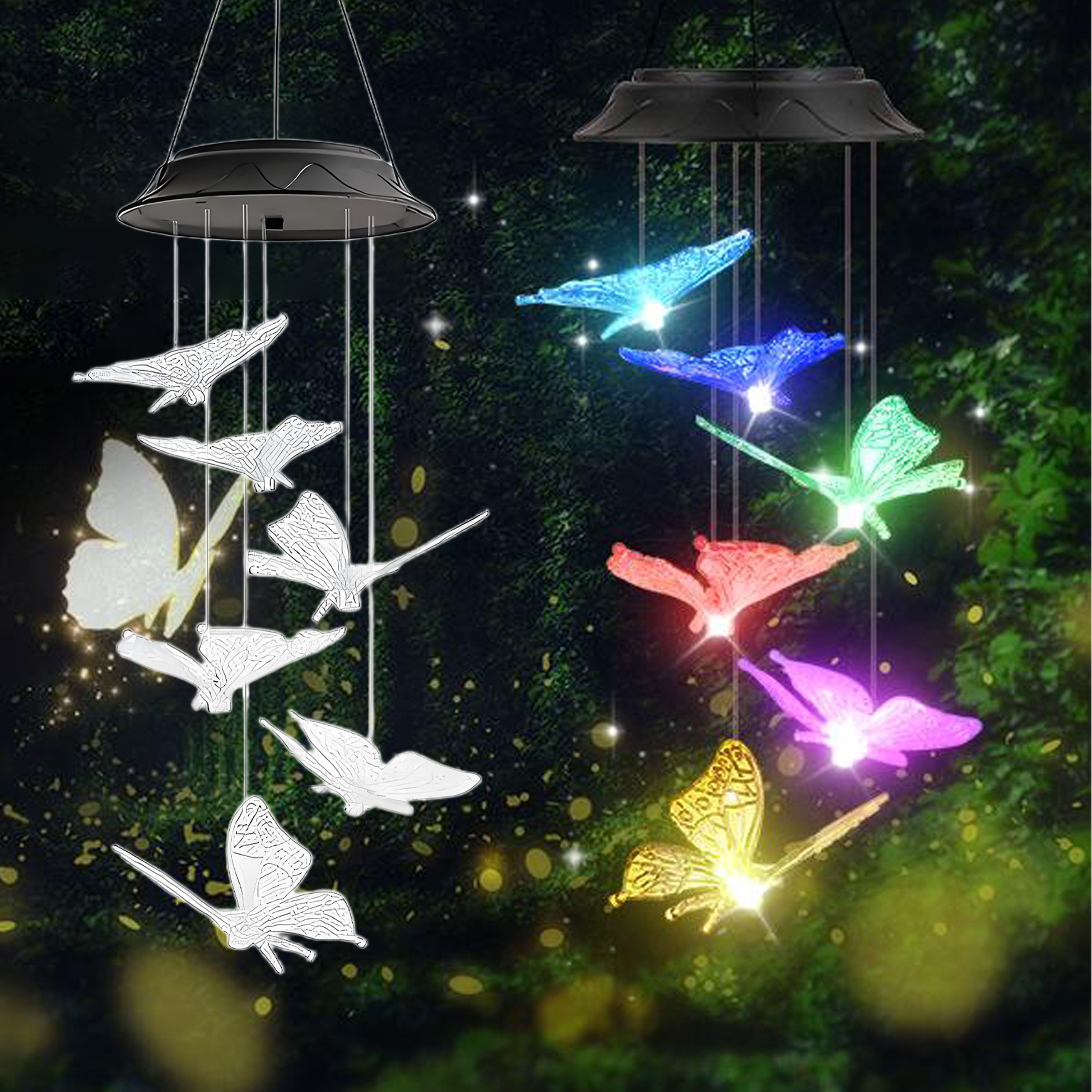 Butterfly Wind Chime & Color Tinted Wine Glass Set