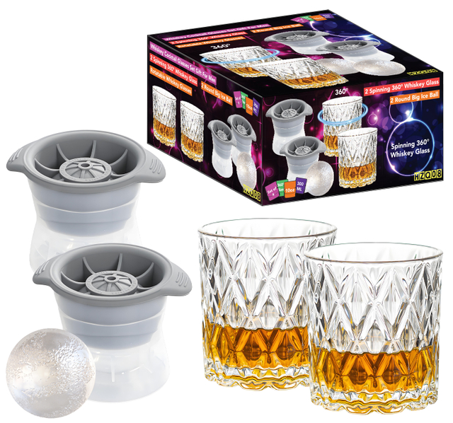 2 Spherical Ice Molds + 2 Whiskey Glasses