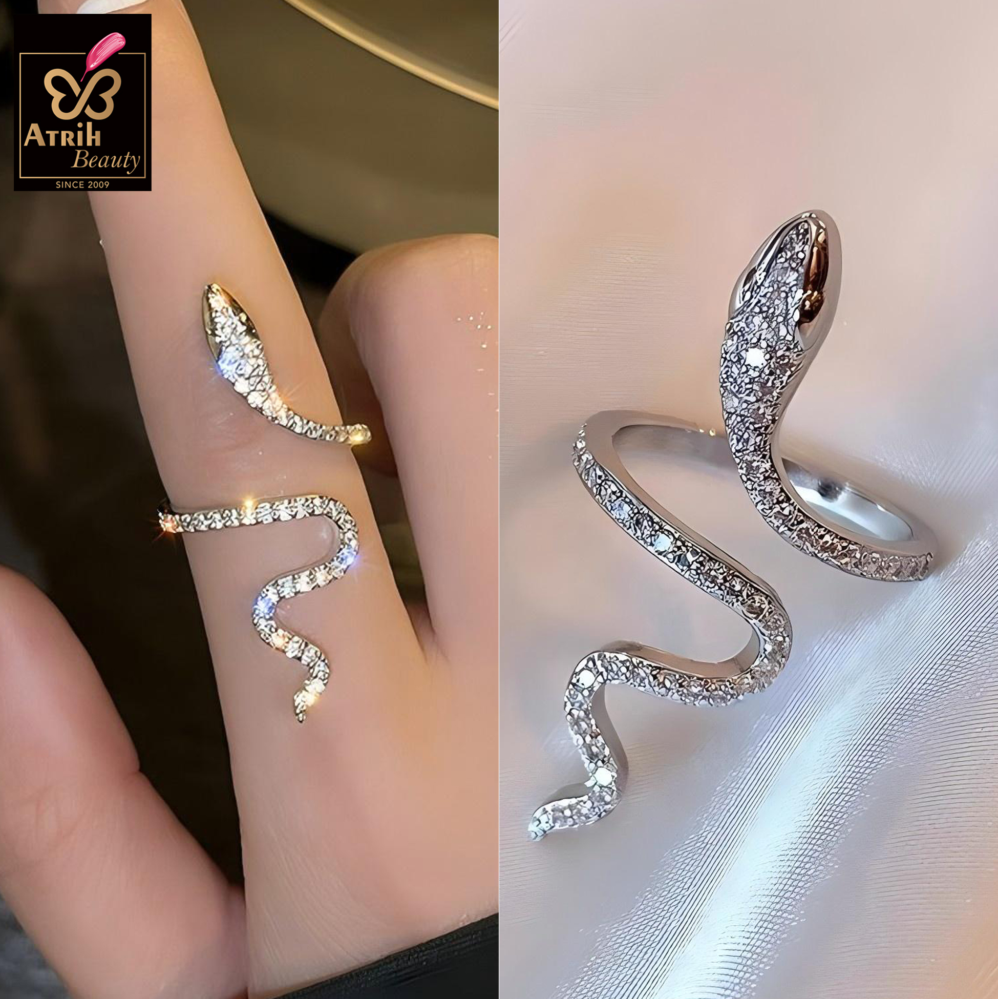 Sparkling Snake Shaped Open Ring