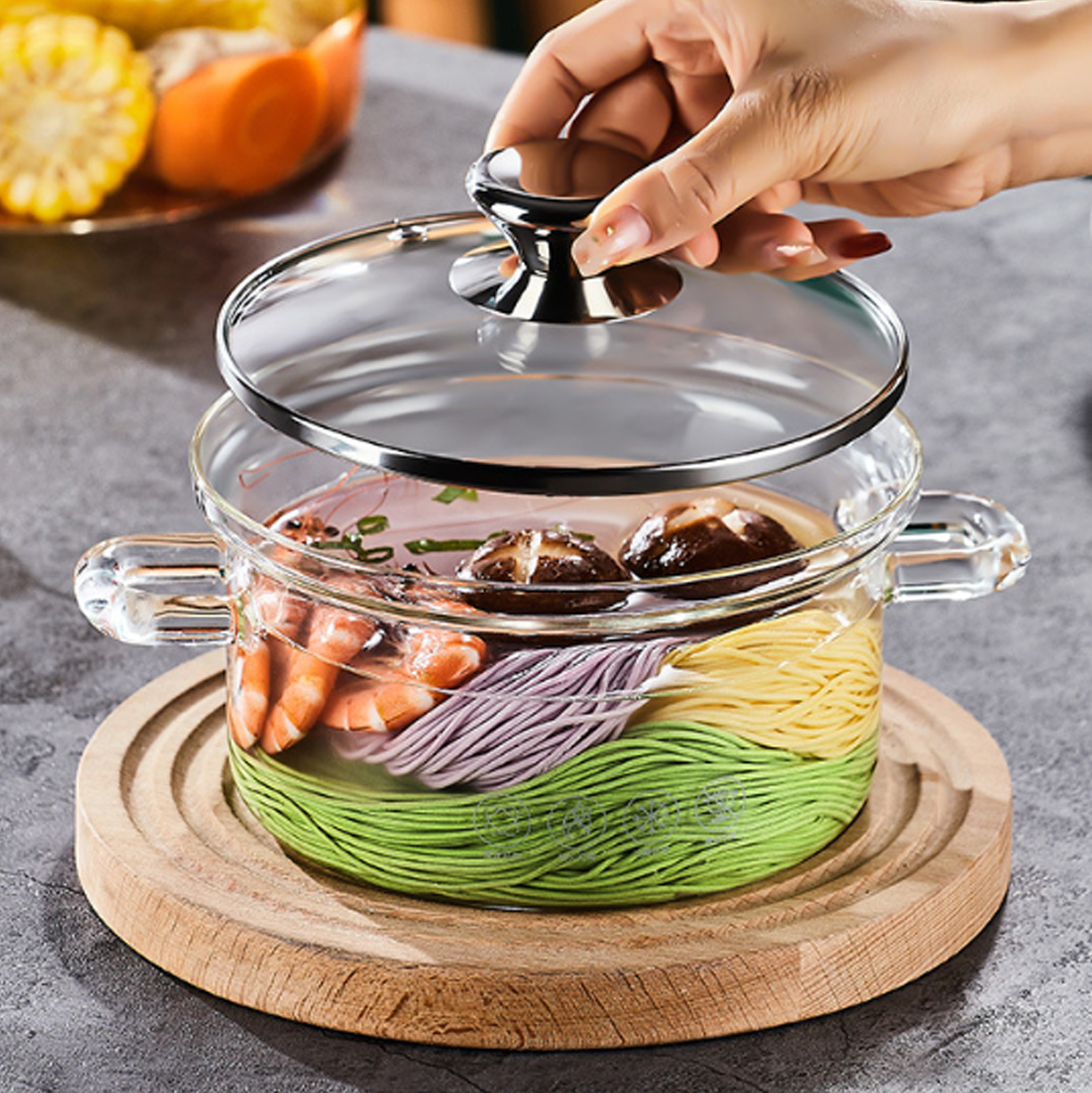 Clear Glass Cooking Pot with Lid