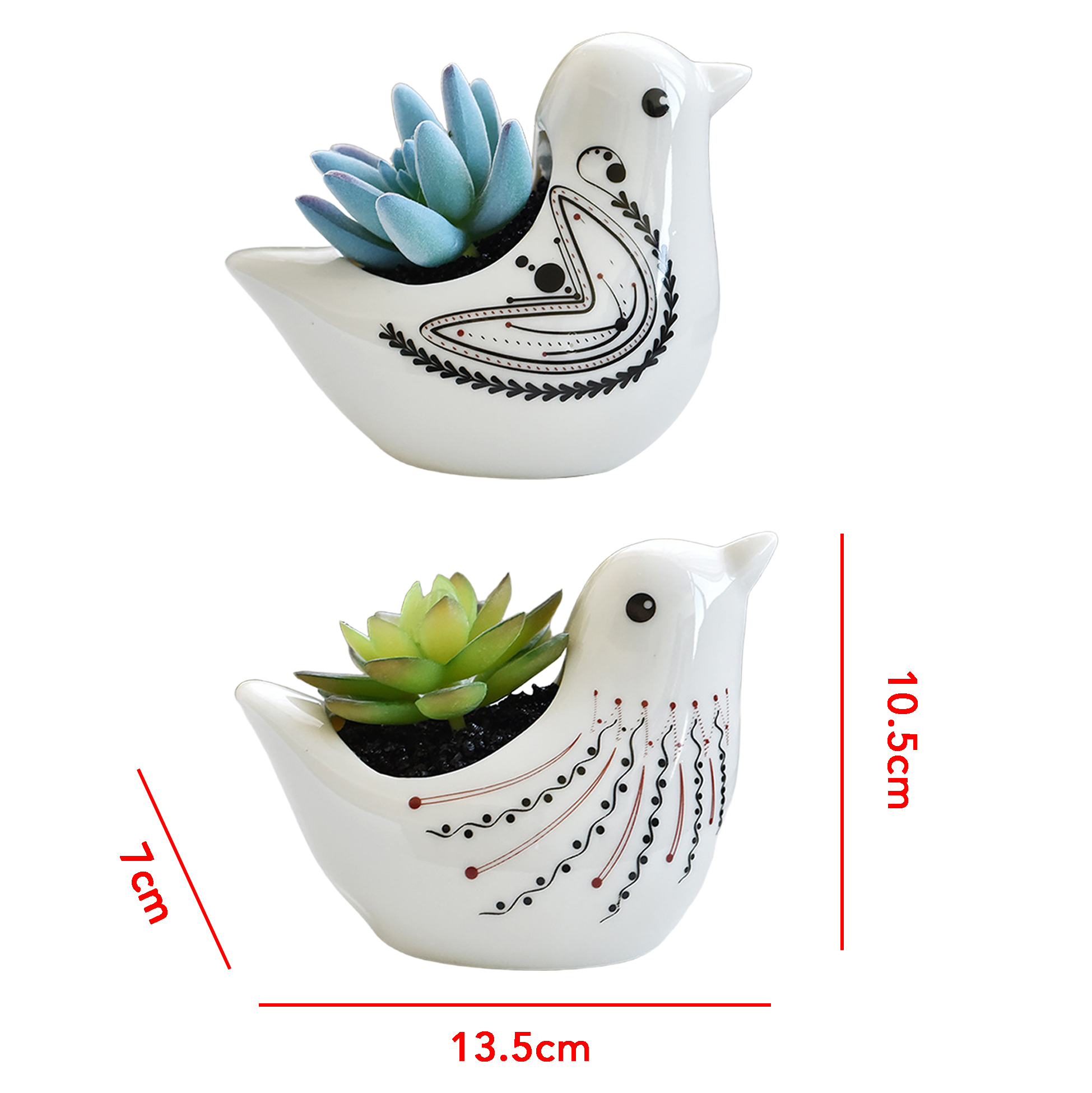 Set of 2 Birds Shaped Ceramic Succulent Pot
