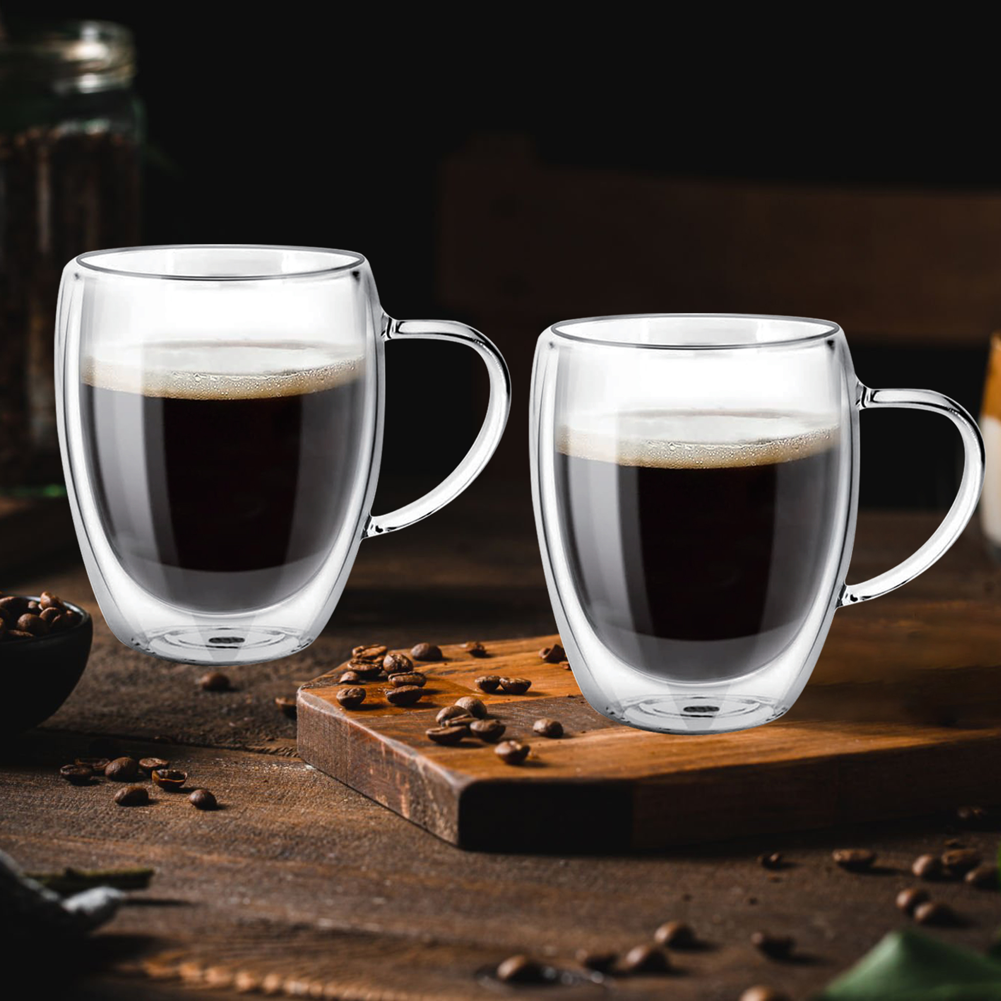 250ml/300ml/400ml Double Wall Clear Glass Coffee Mug With Handle