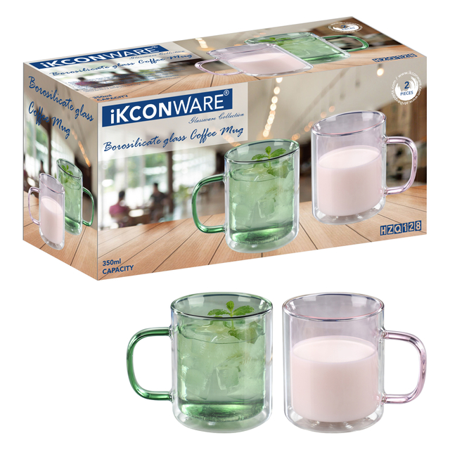 250ml/350ml Double Walled Colored Glass Mug with Handle