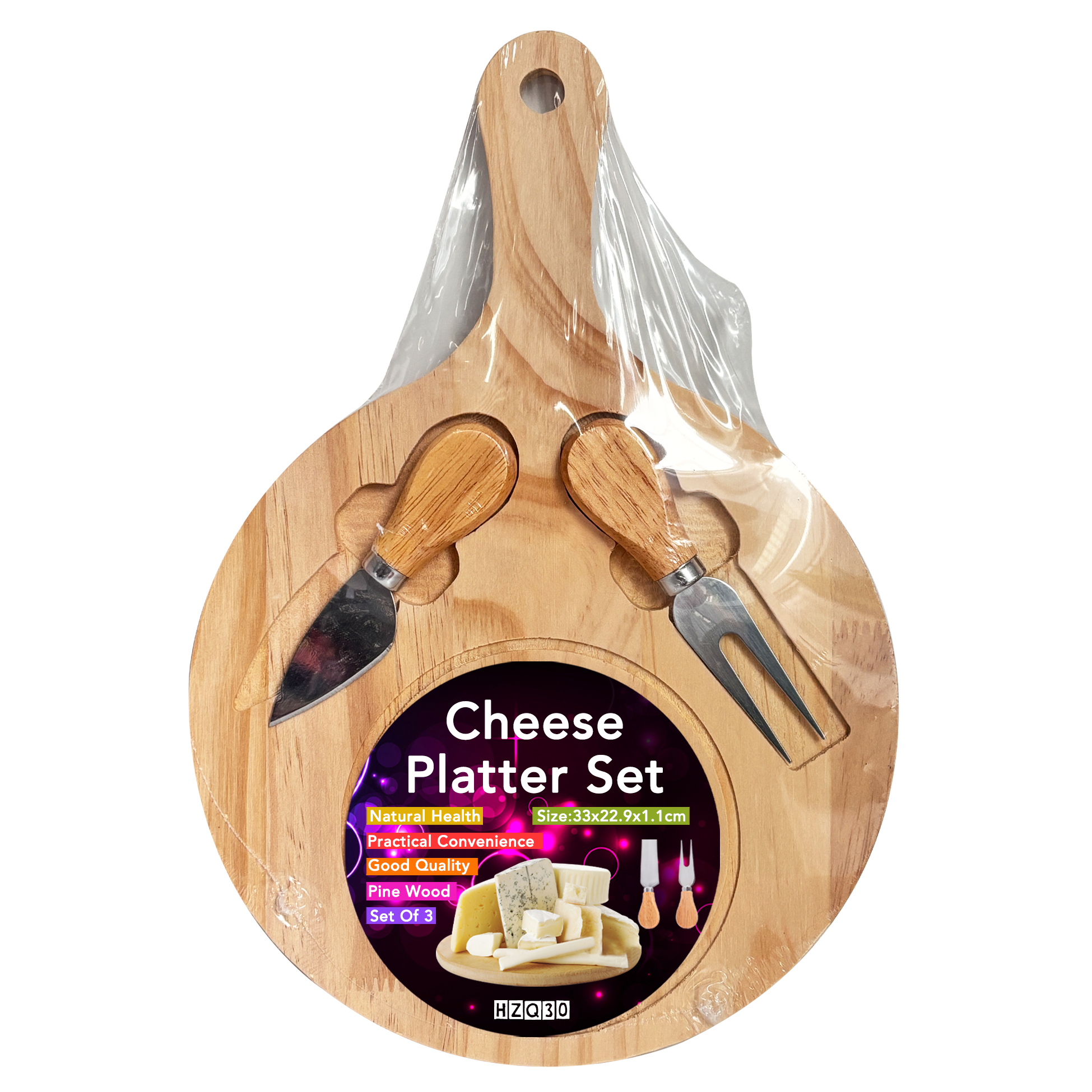 Round Wooden Cheese Board Set with Tools