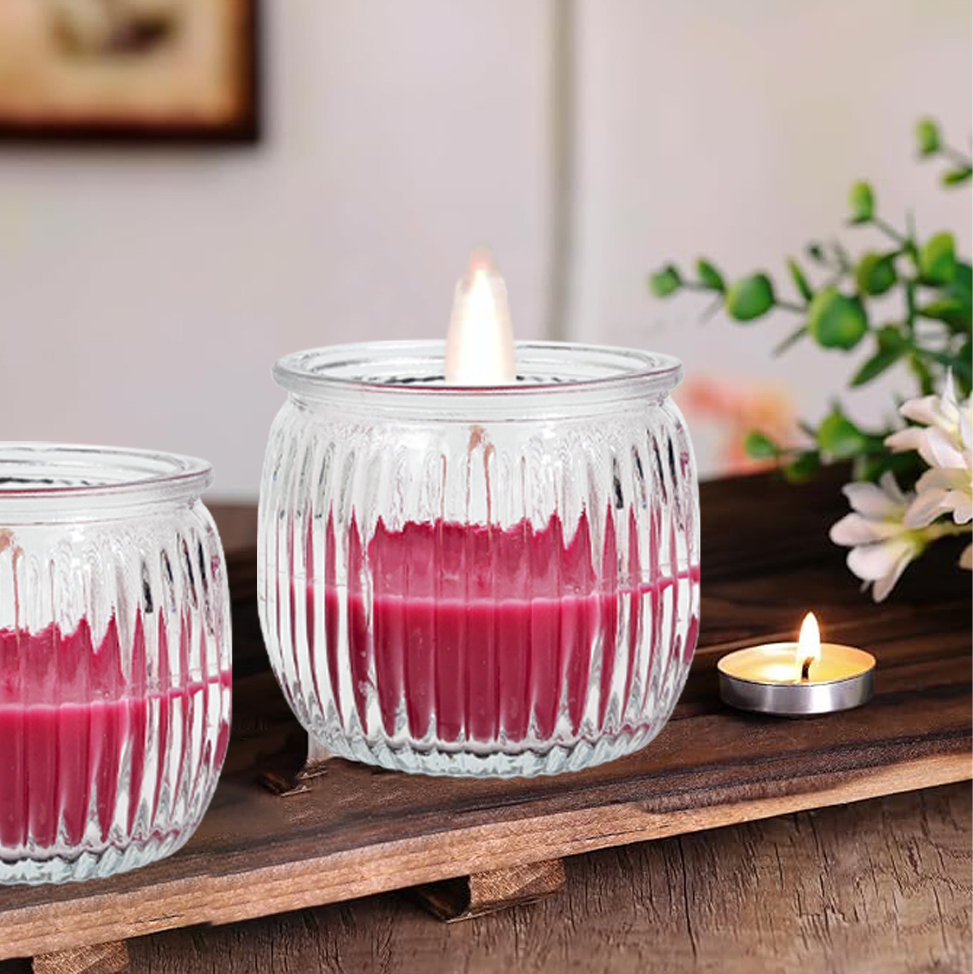 Ribbed Glass Jar Scented Candle Set