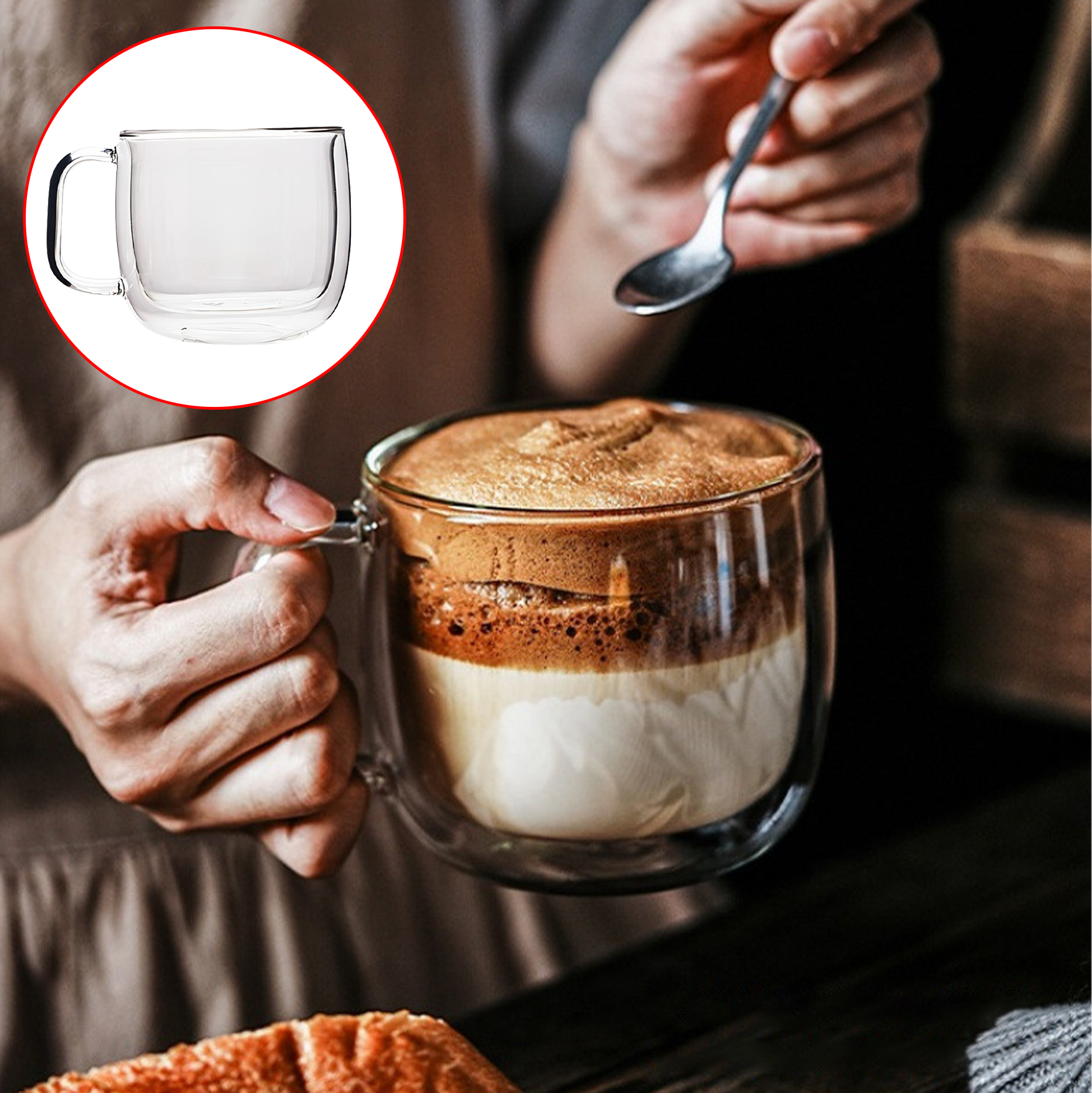 530ml Double Walled Glass Mug with Ergonomic Handle