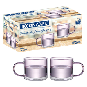 200ml Double Walled Pink tinted Glass Mug with Handle