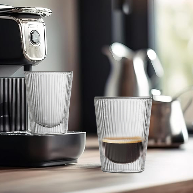 250ml/350ml Double Walled Ribbed Glass Cup