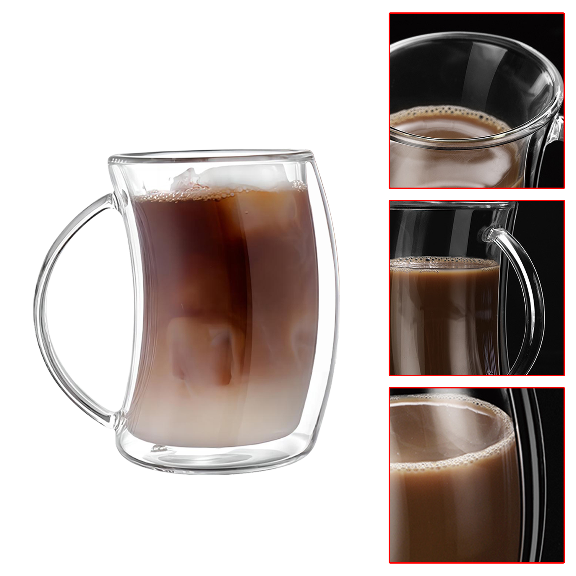 300ml/400ml Double Walled Glass Mug with Handle