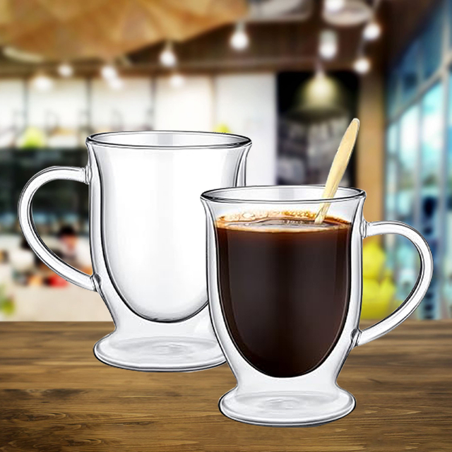 350ml Double Walled Glass Mug with Base And Handle