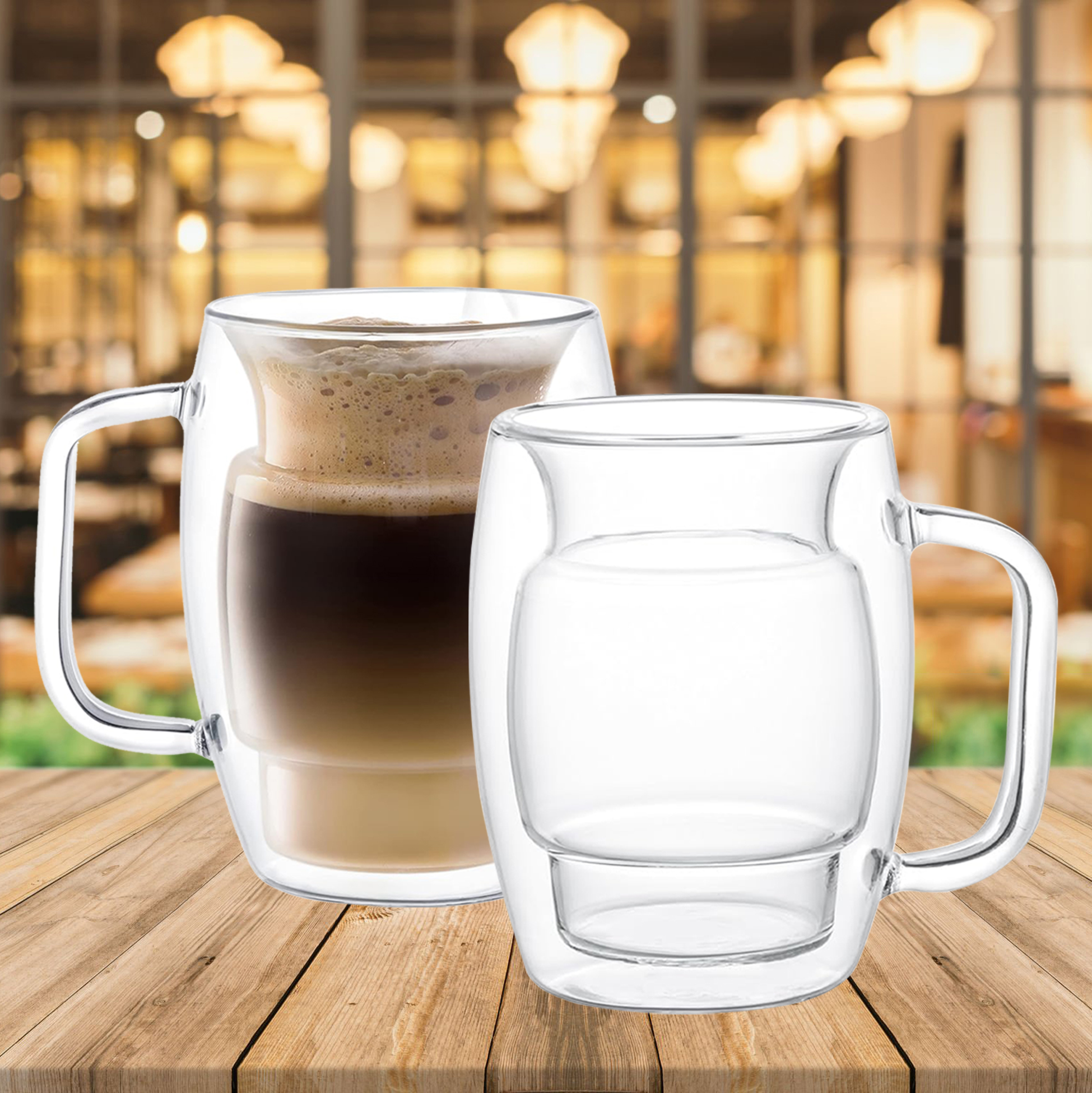 470ml Double Walled Glass Mug with Unique Shape And Handle