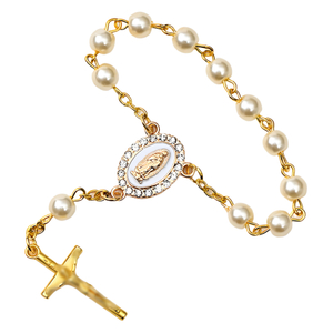 Pearl-Beaded Rosary Bracelet with Virgin Mary & Cross