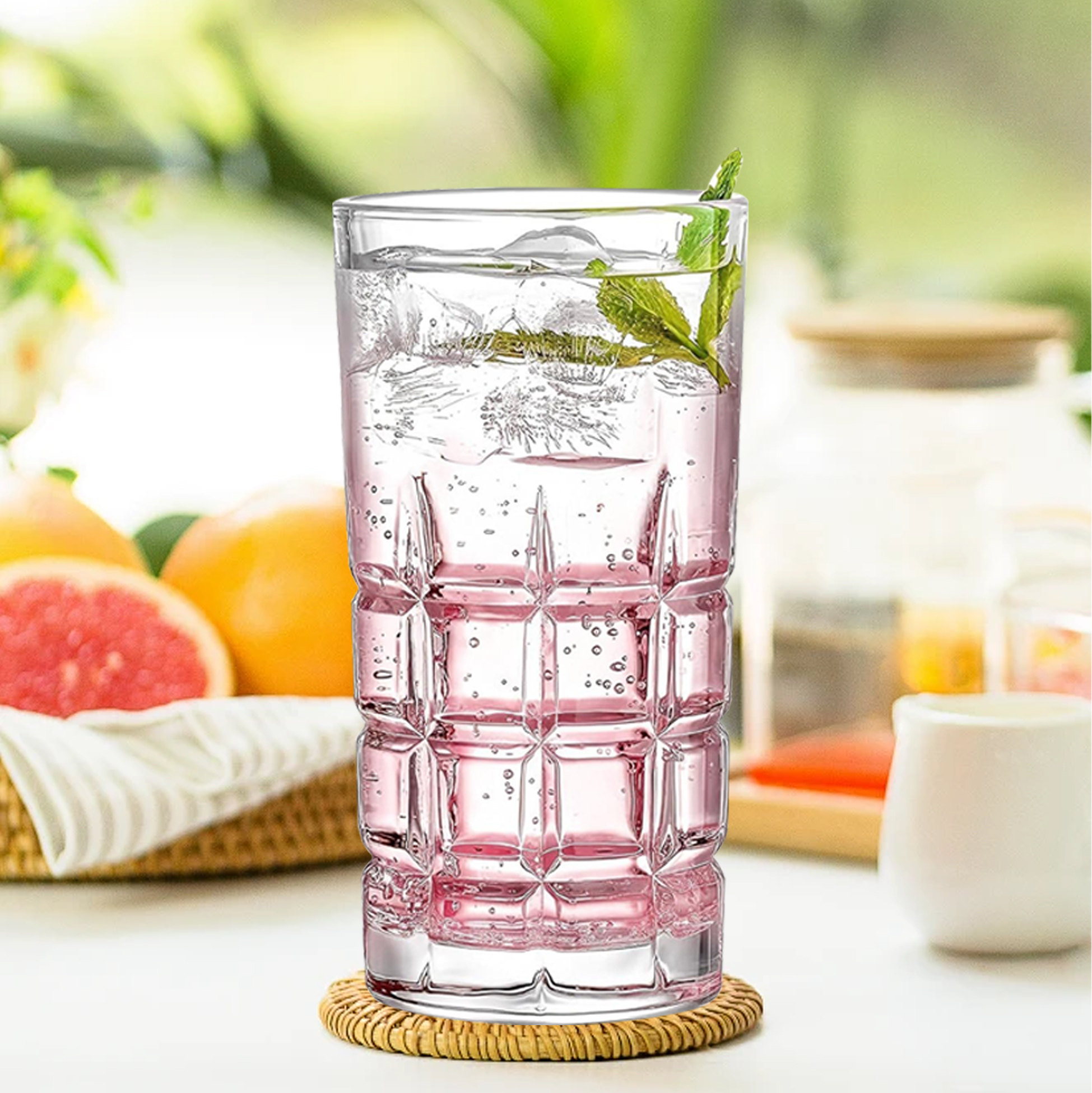 Set of 6 Square-Patterned Drinking Glasses