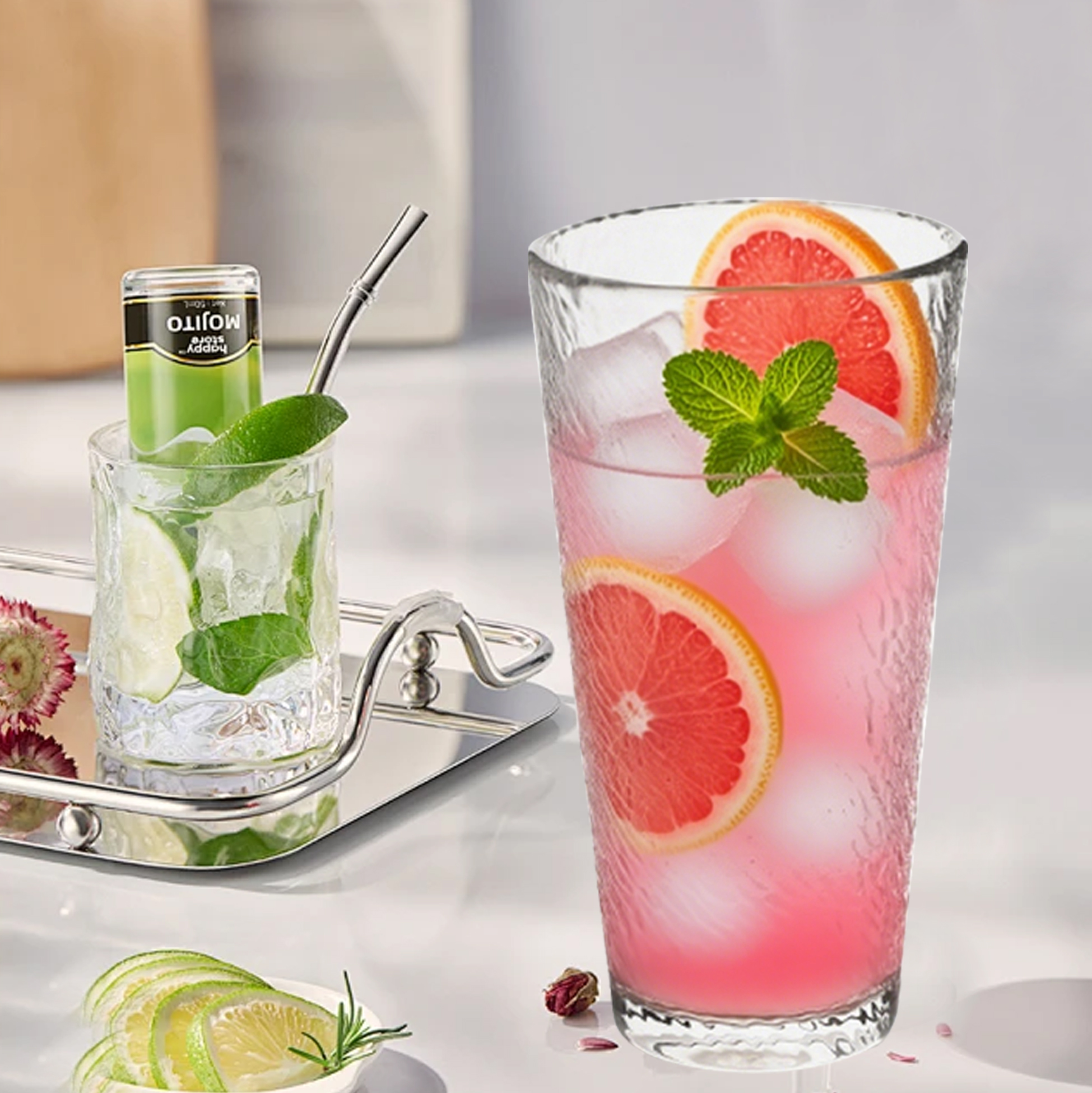 6-Piece Hammered Highball Glass Set