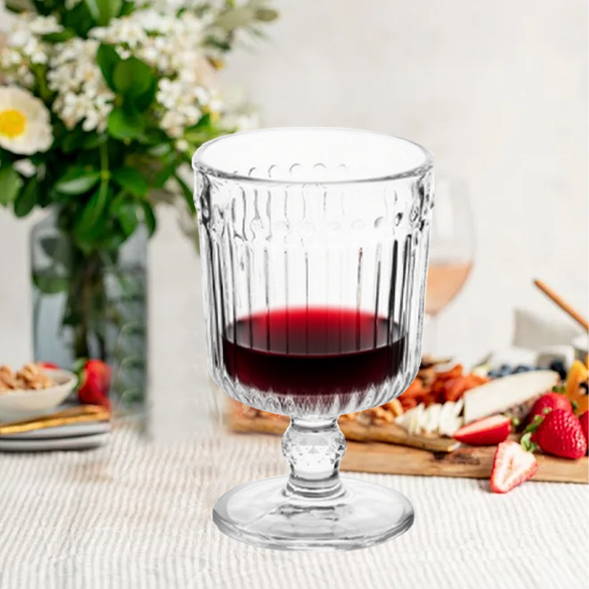6-Piece Ribbed Stemmed Wine Glass Set