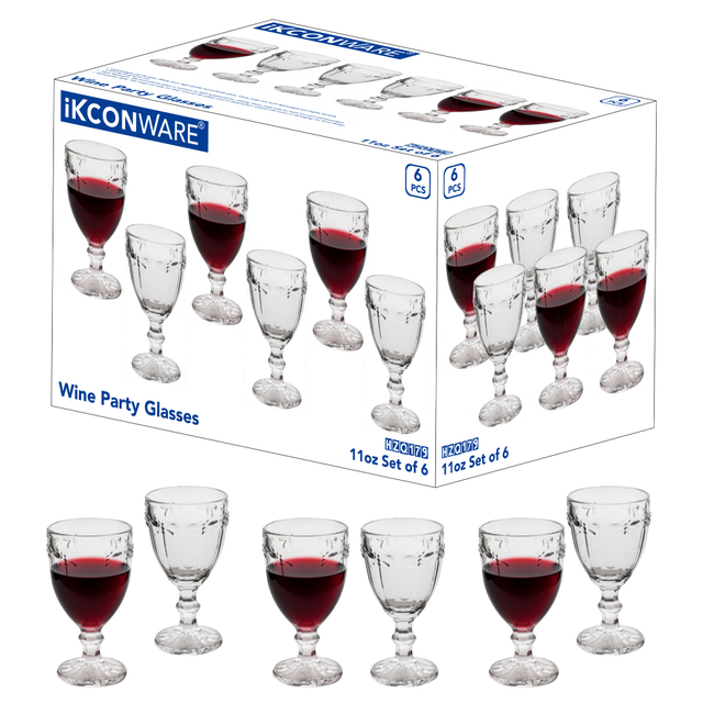 6-Piece Floral-Etched Wine Glass Set