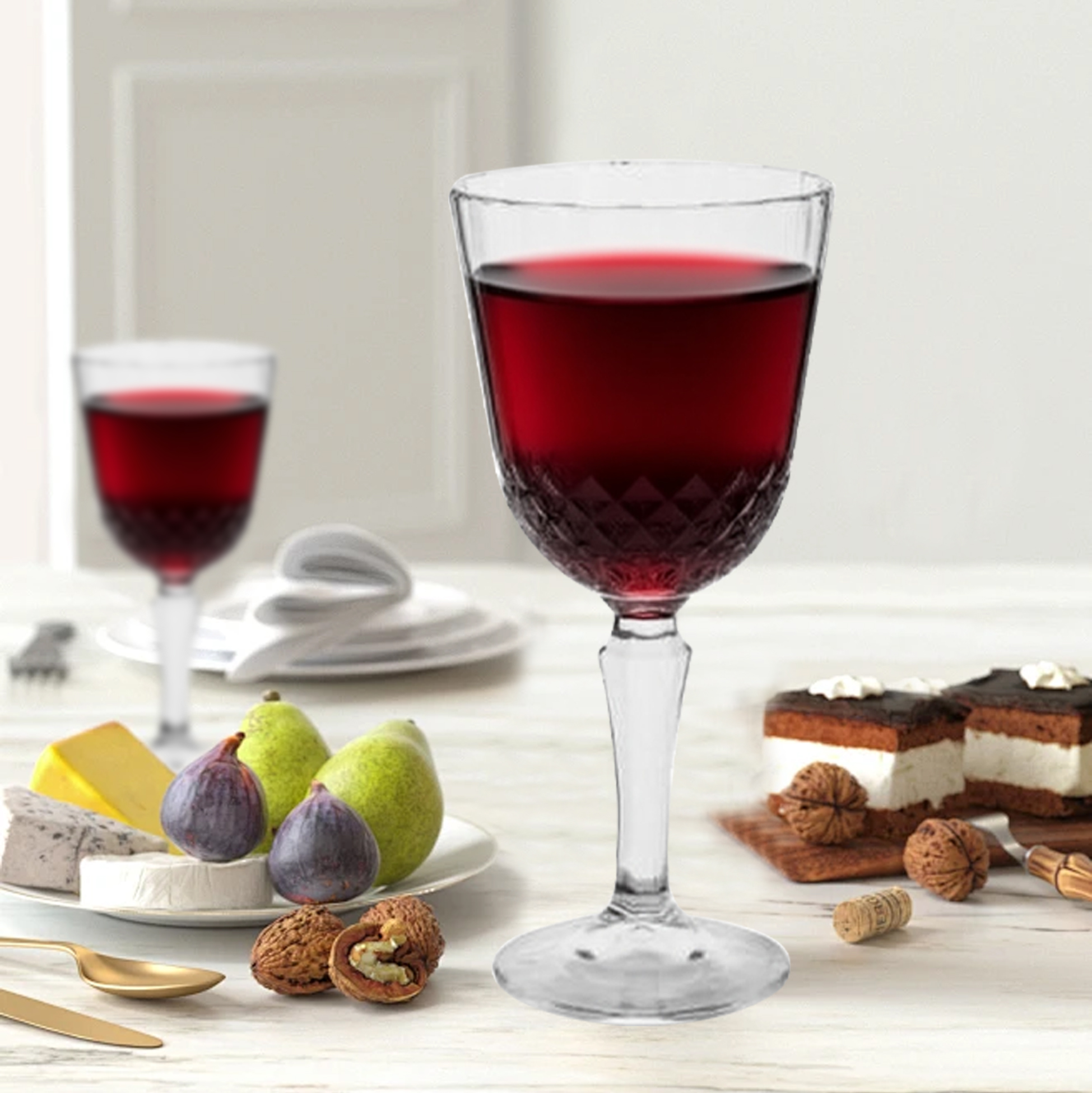 6-Piece Crystal-Cut Wine Glass Set