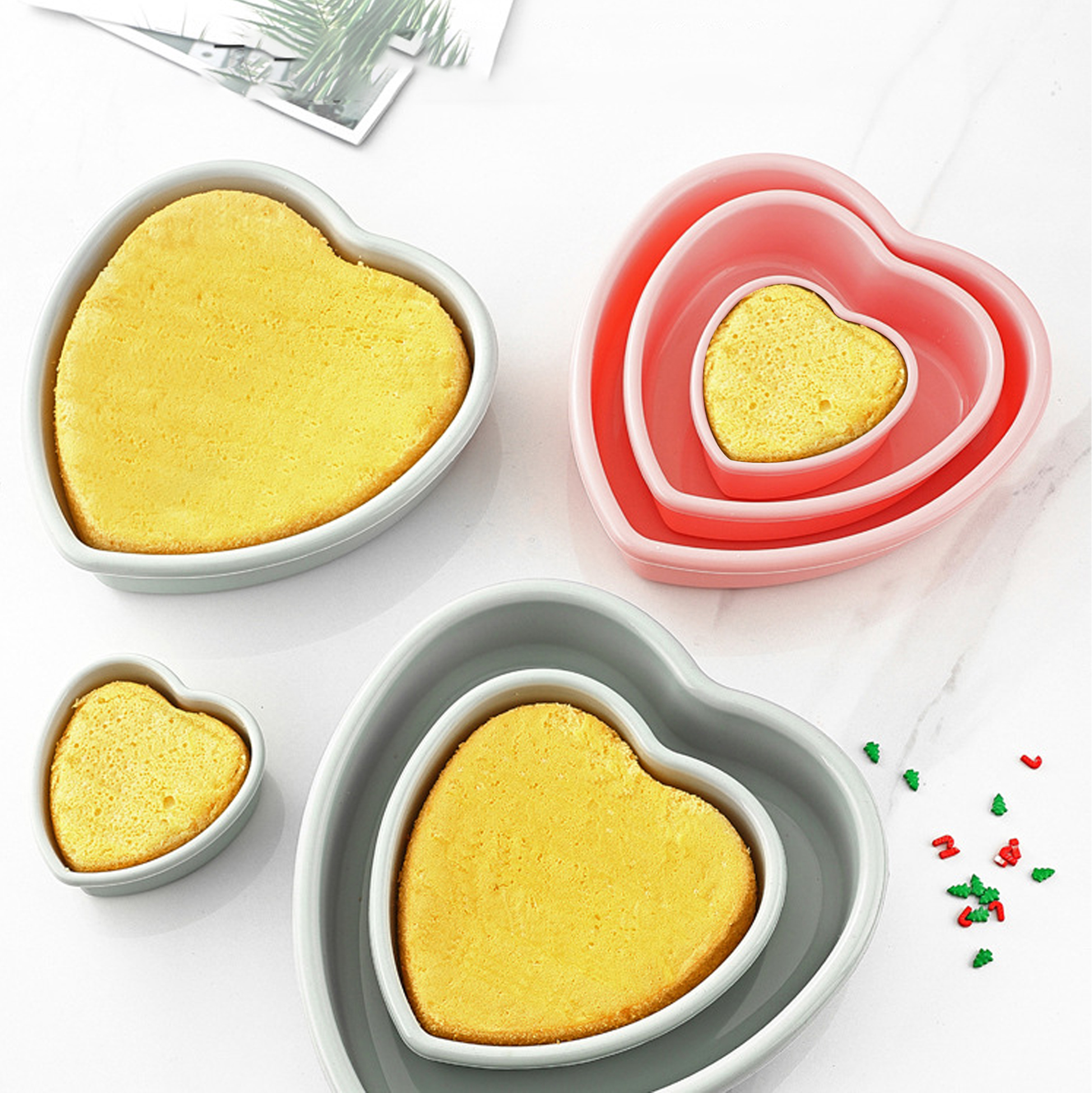 3-Piece Heart-Shaped Silicone Cake Mold Set