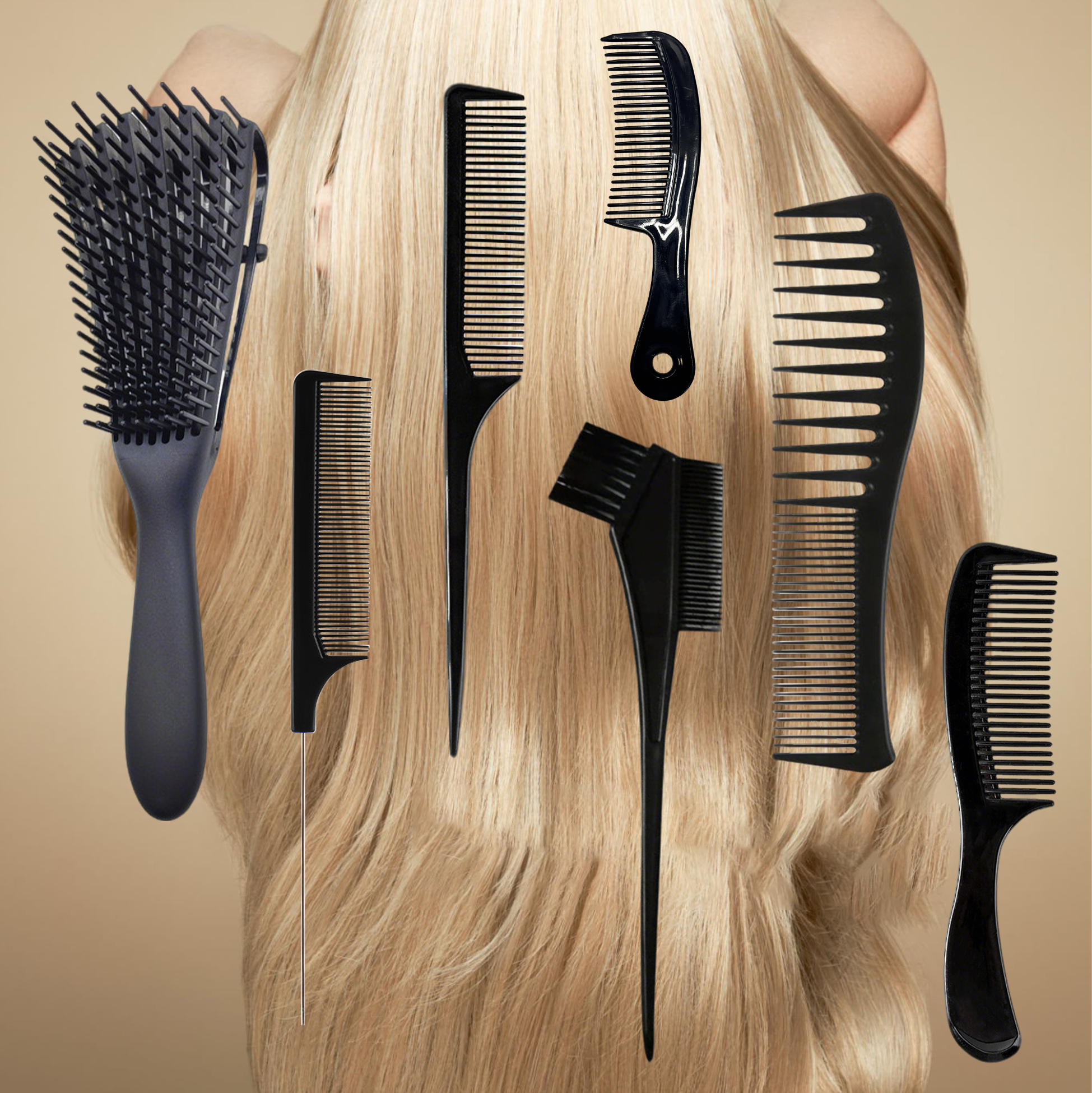 Black Hair Comb And Brush Set