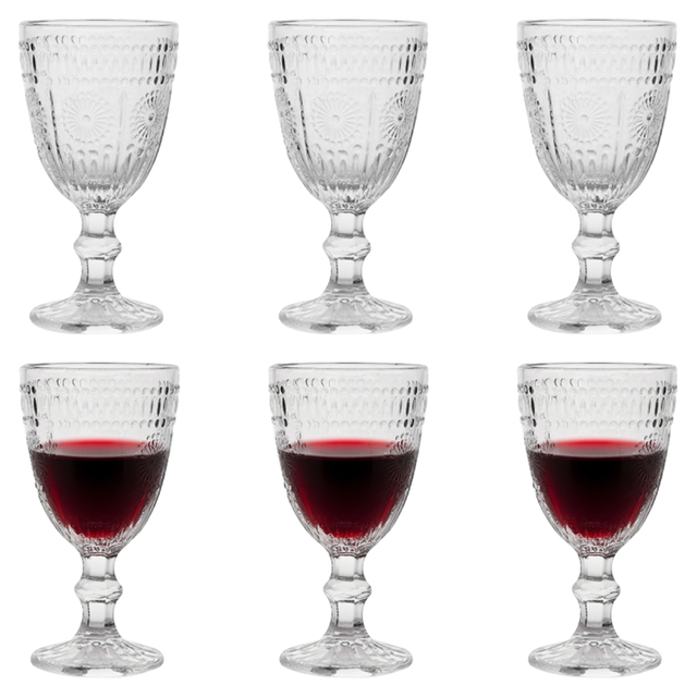 6-Piece Sunflower-Embossed Wine Glass Set