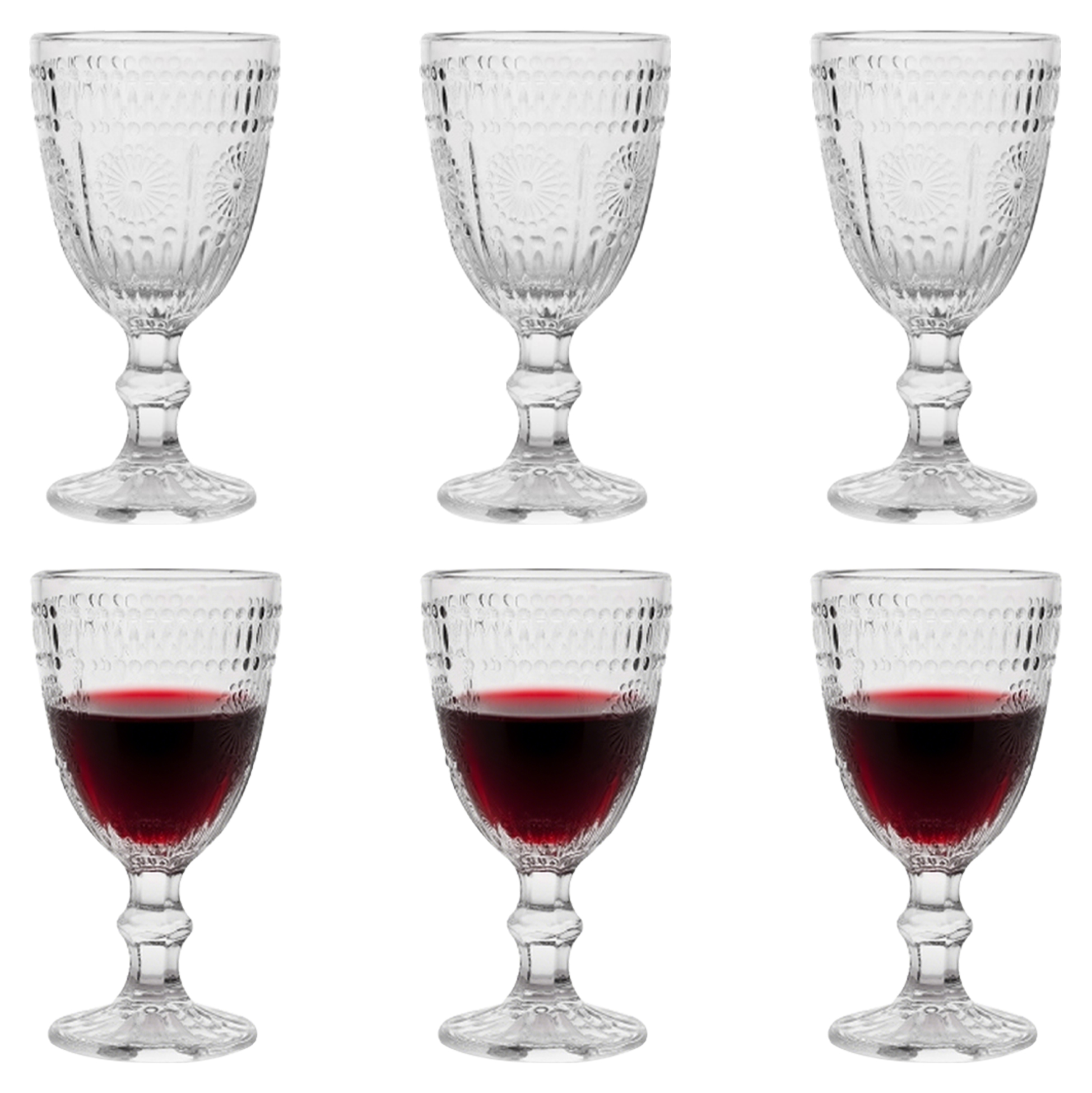 6-Piece Sunflower-Embossed Wine Glass Set