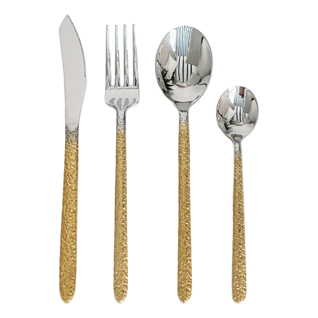 24-Piece Gold-Textured Handle Cutlery Set