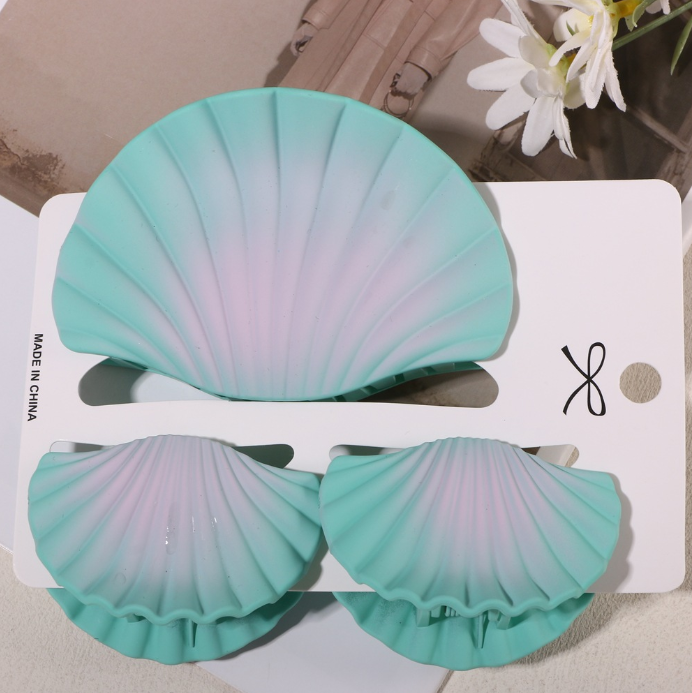 Purple Seashell-Shaped Hair Clip Set