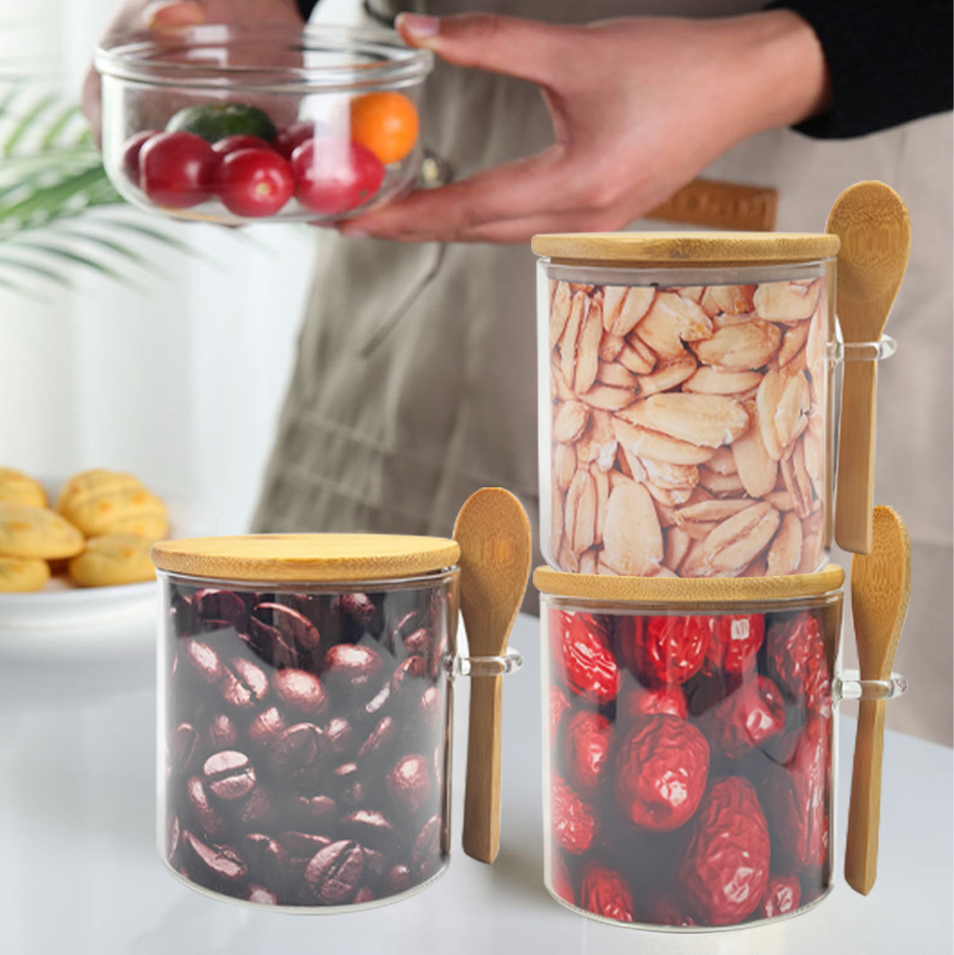 3-piece Glass Kitchen Storage Jar Set