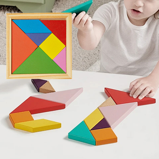 Wooden Tangram Puzzle Set Colorful Geometric Shape Puzzle