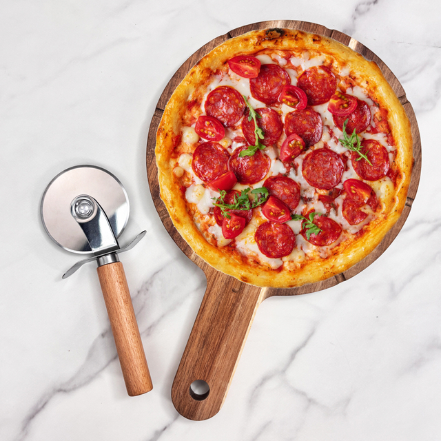Wooden Pizza Board And Cutter Set