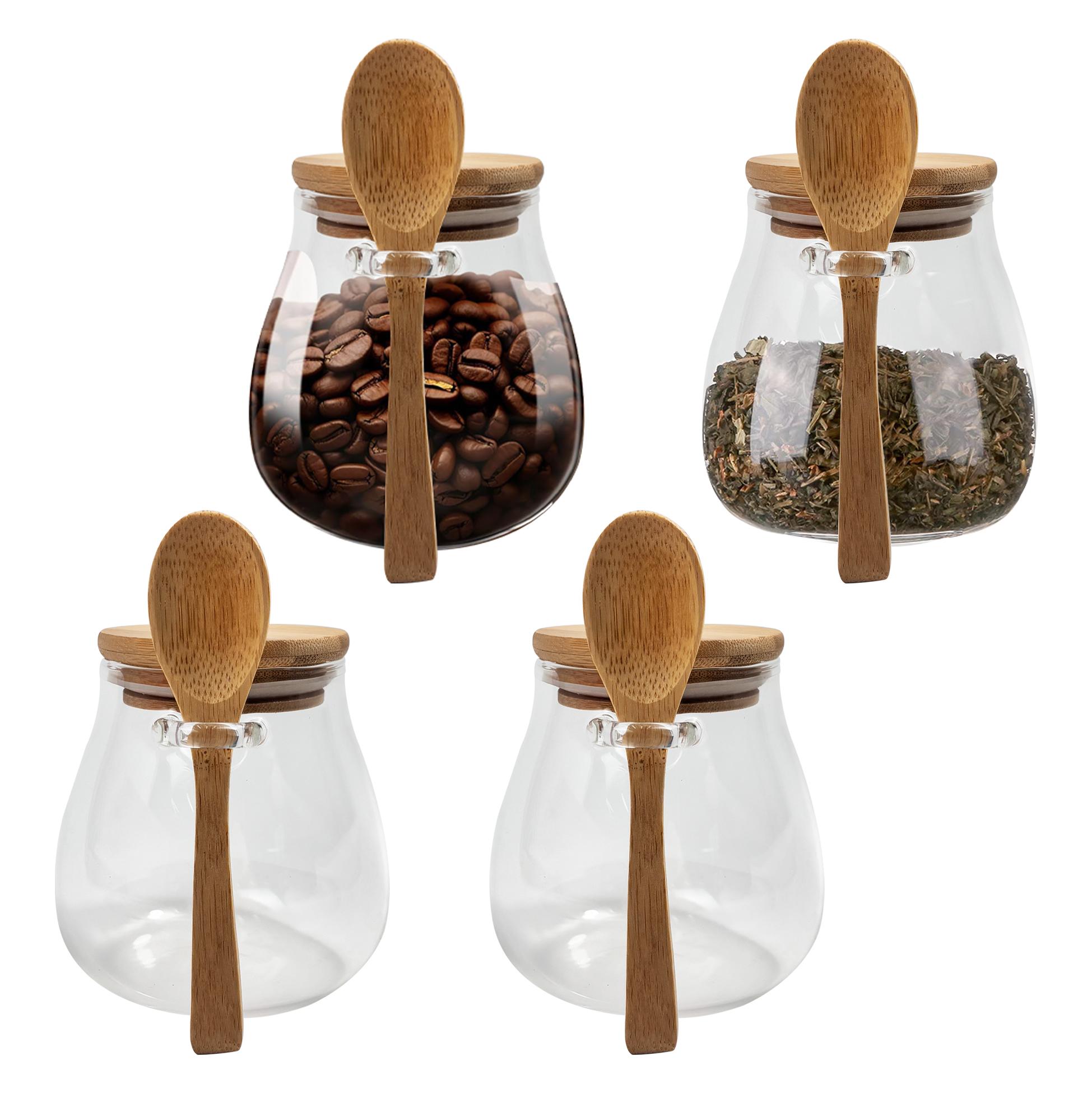 4-piece Glass Kitchen Storage Jars with Bamboo Spoons
