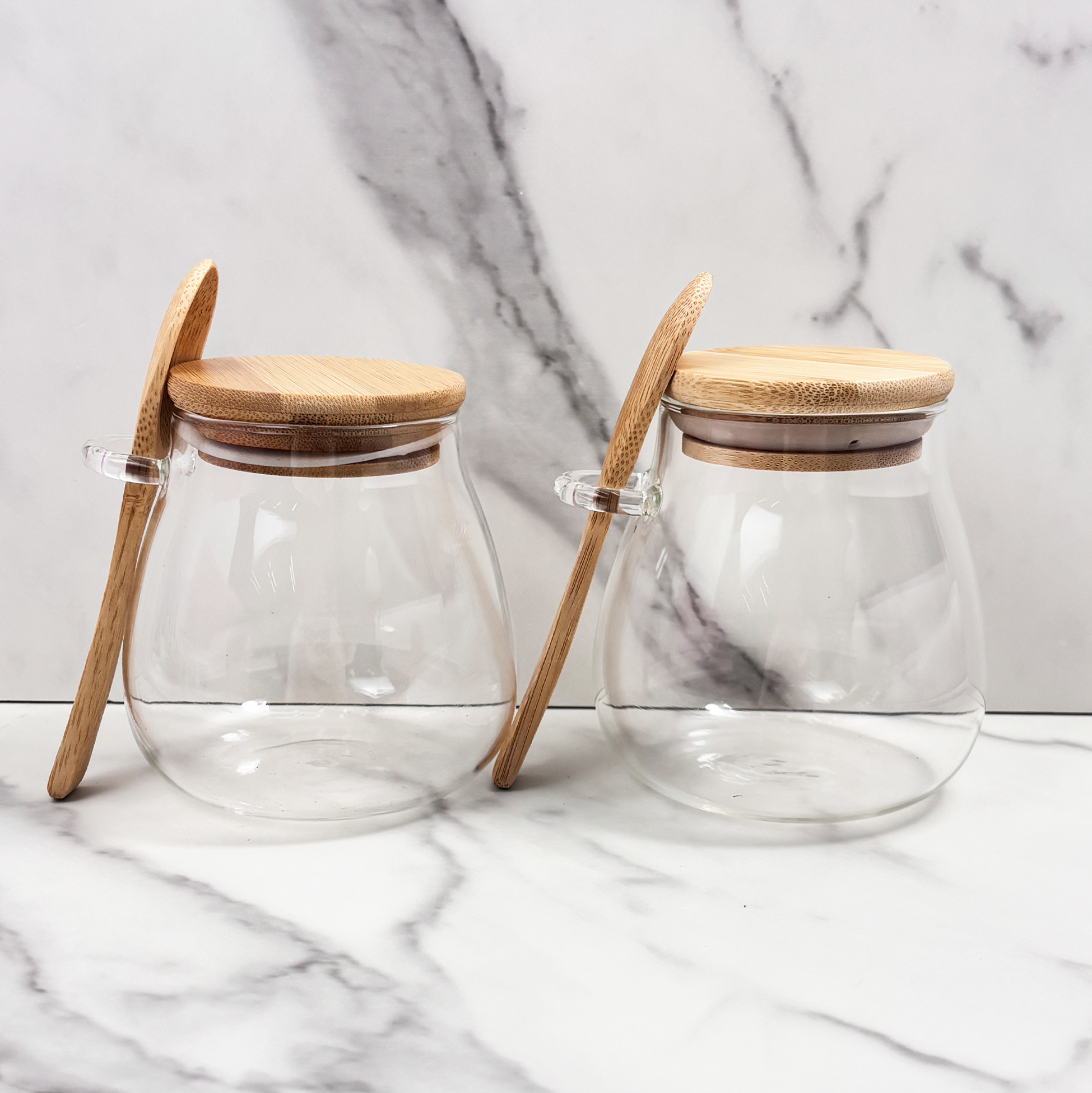 2-piece Glass Kitchen Storage Jars with Bamboo Spoons