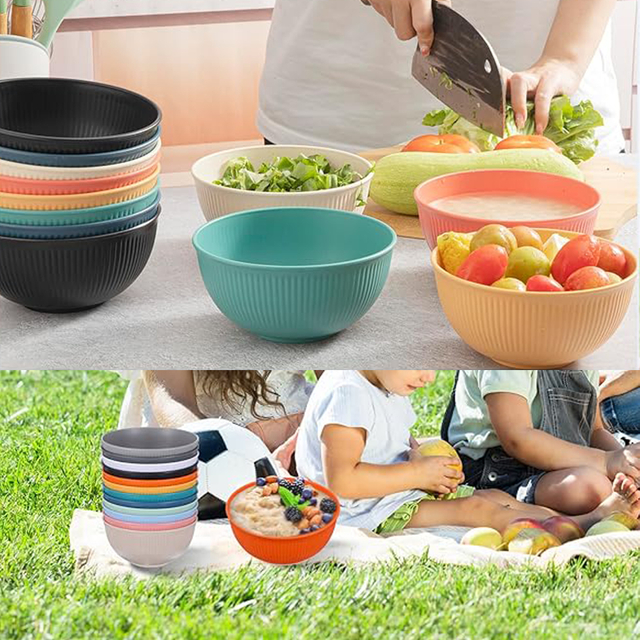 Ribbed Multi-color Plastic Serving Bowls Textured Plastic Dining Bowls