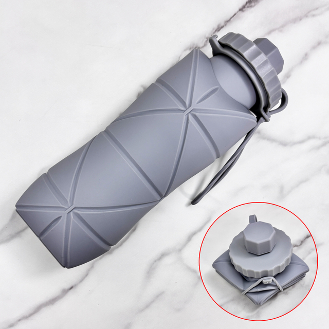 Gray Silicone Collapsible Water Bottle