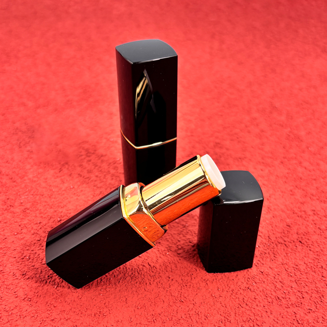 Black & Gold Square Lipstick Tube Glossy Black Lipstick Container
