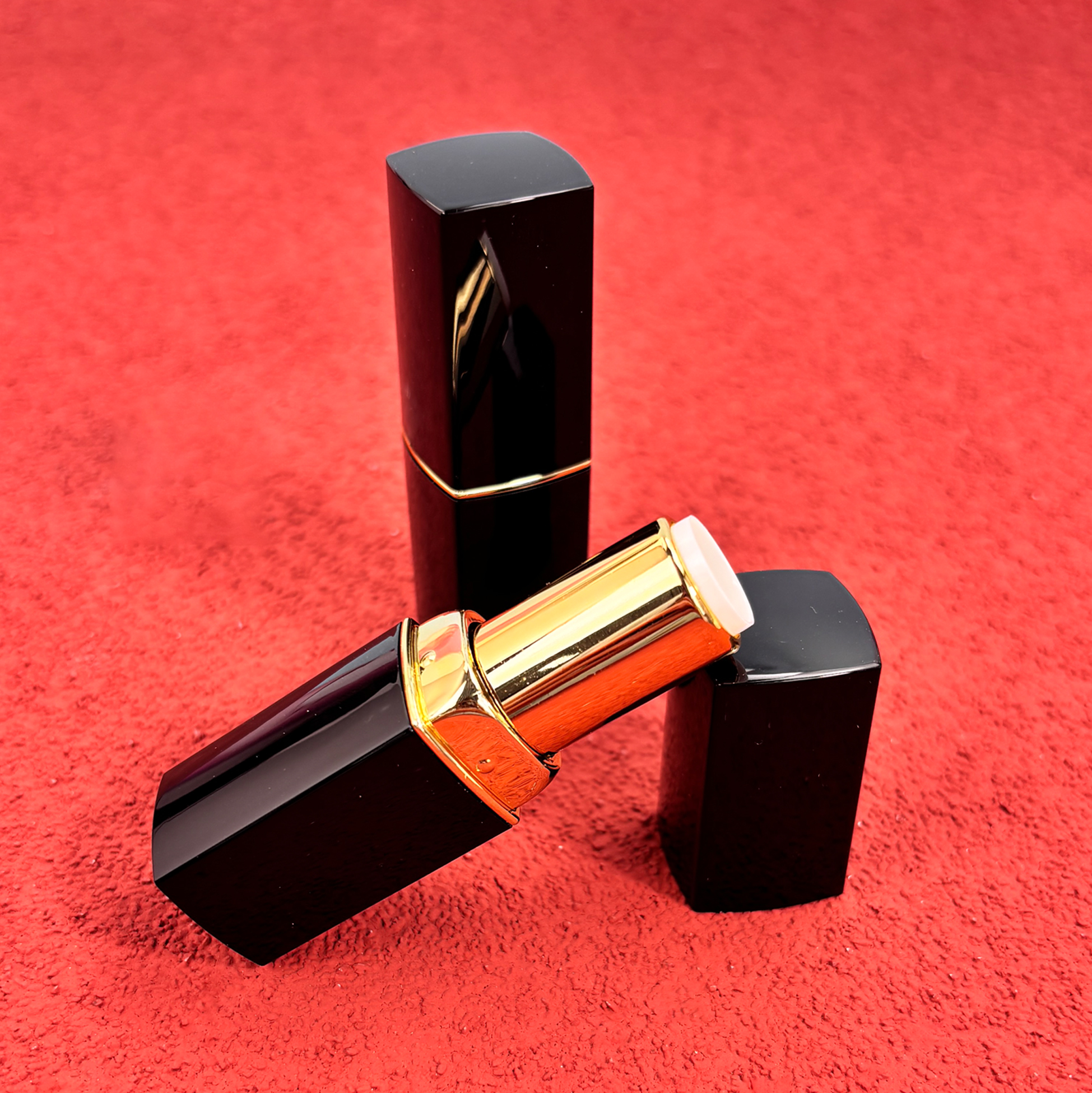 Black & Gold Square Lipstick Tube Glossy Black Lipstick Container
