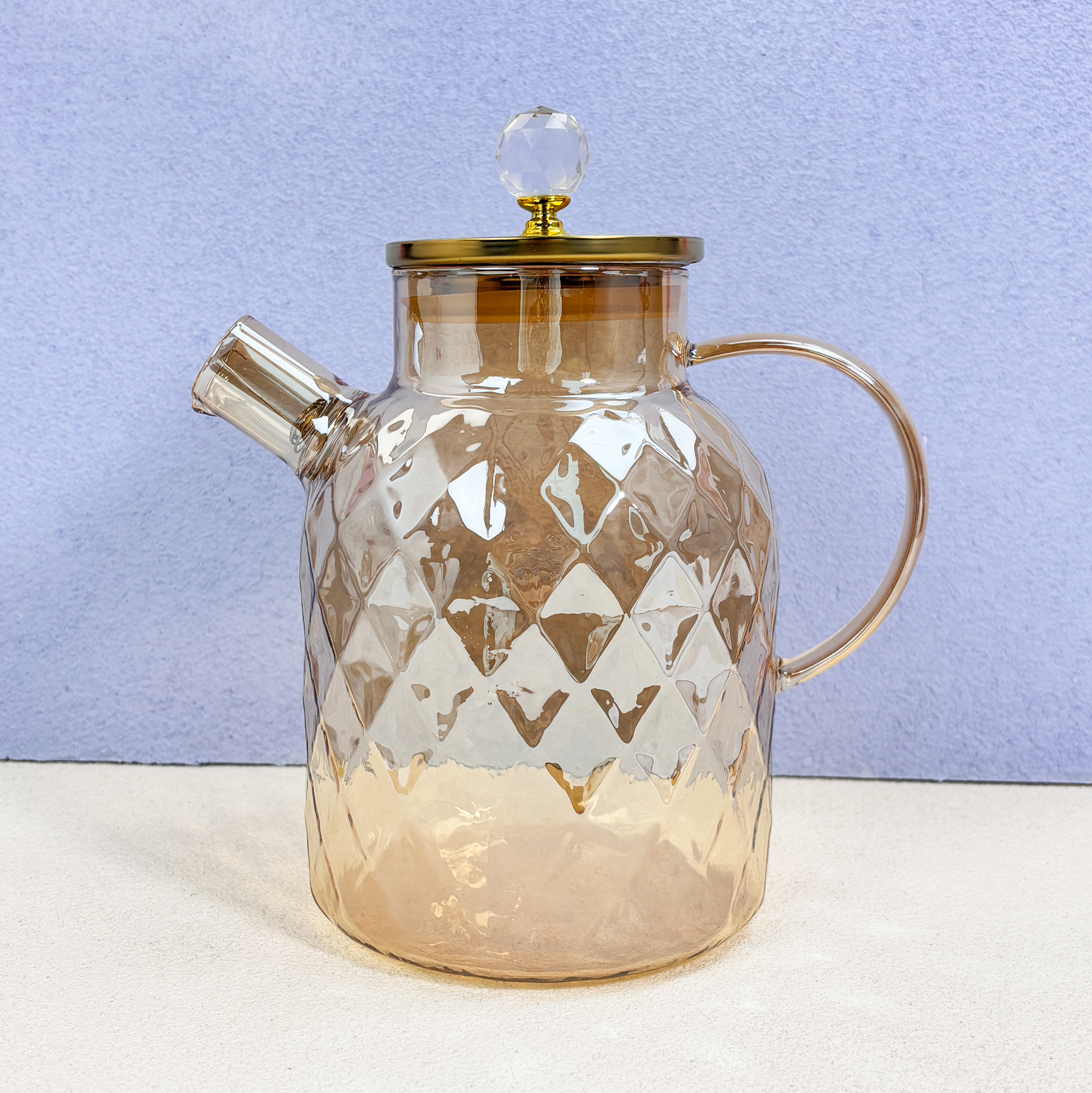 Diamond-patterned Glass Teapot