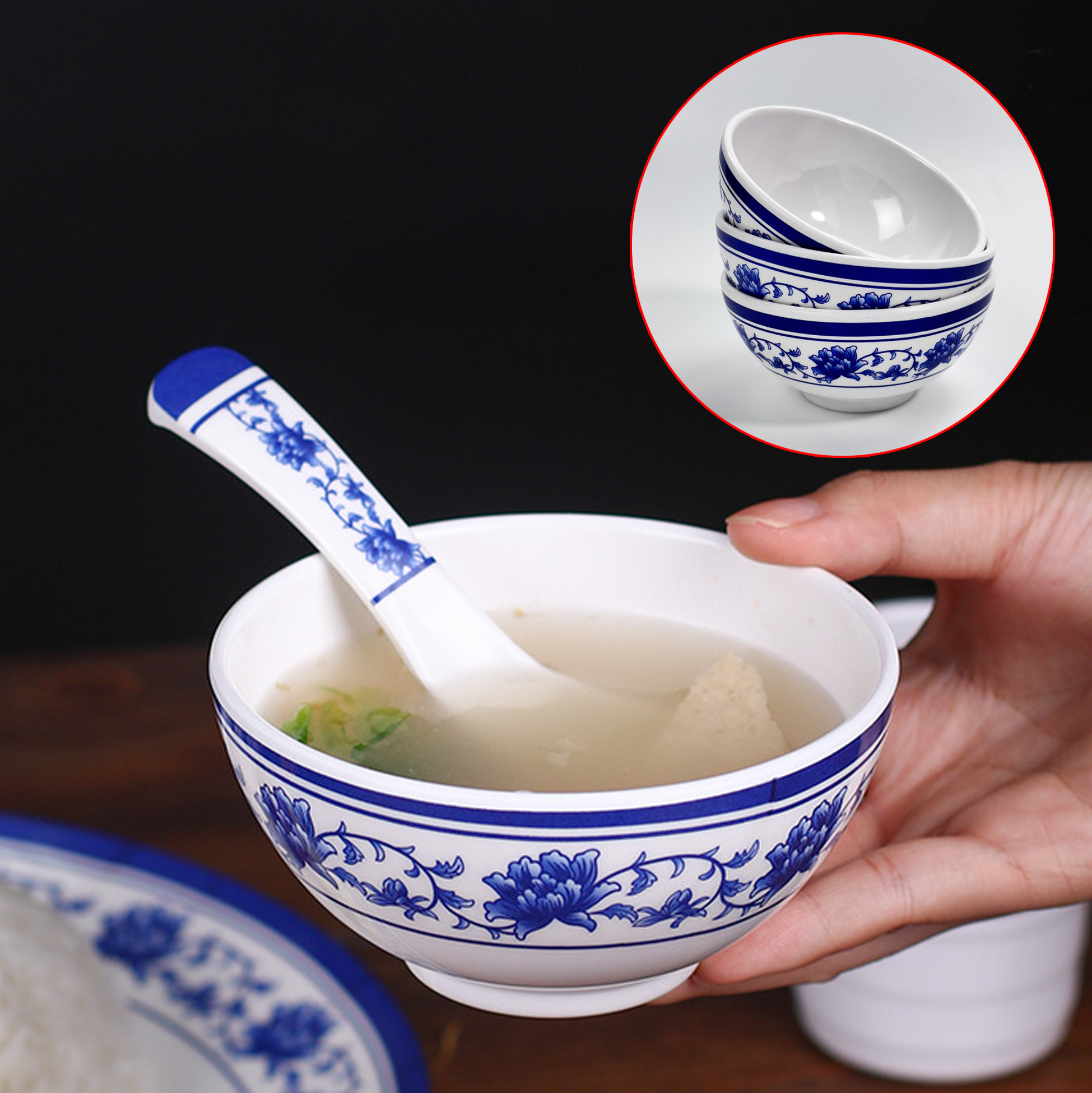 Blue-and-white Melamine Bowl