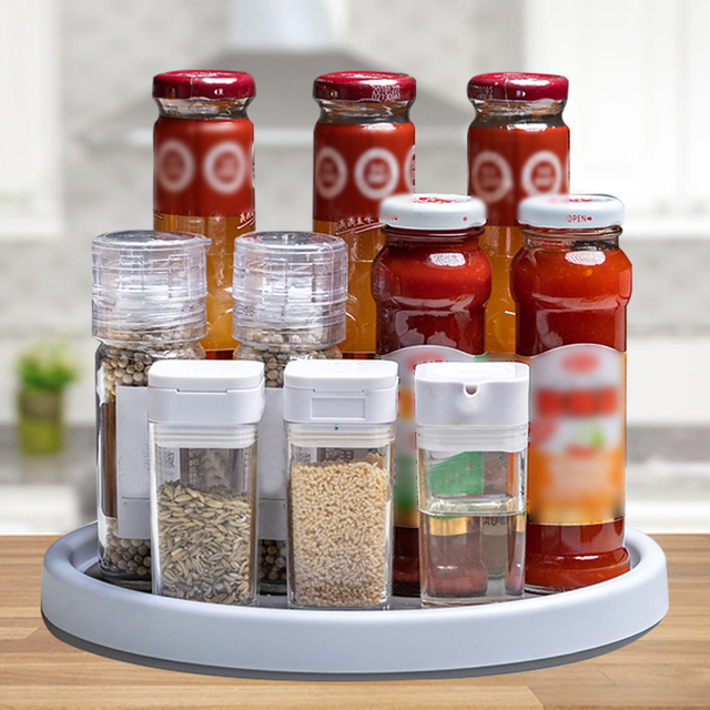 360 Rotation Non-Skid Spice Rack Pantry Cabinet Turntable with Wide Base Storage Tray Rotating Organizer for Kitchen Seasoning