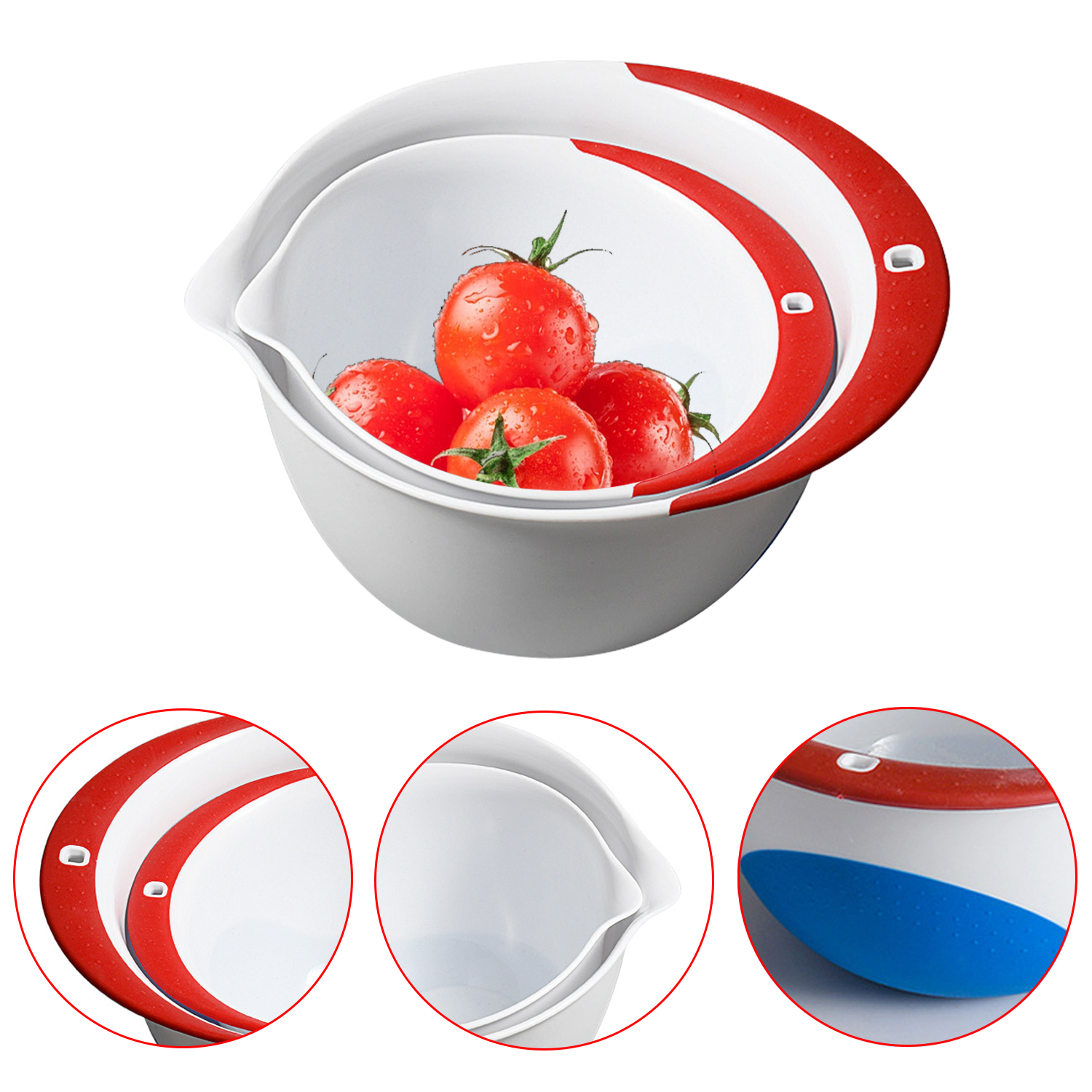 2pcs Plastic Salad Bowl Fruit Mixing Bowl Set With Silicone Bottom