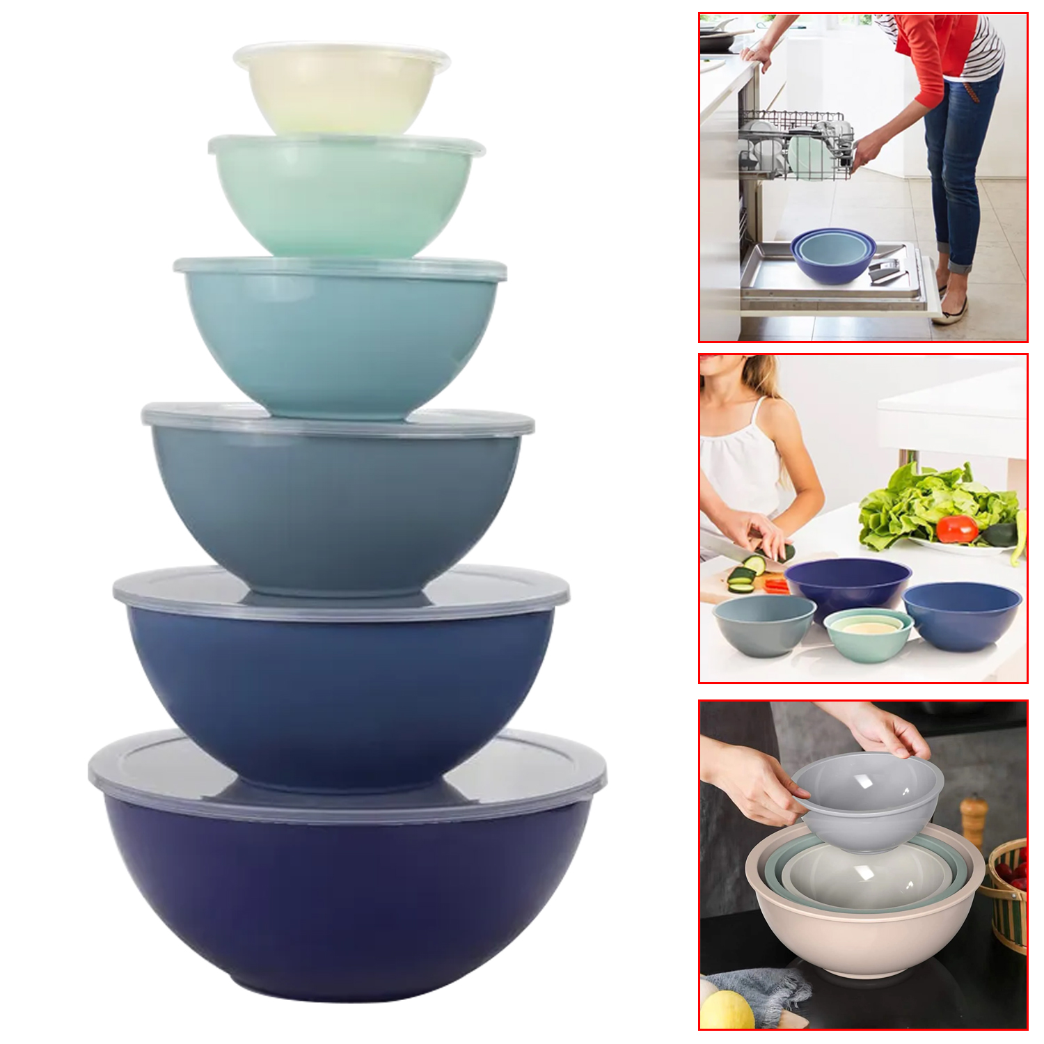 Salad Mixer Bowls 4 PCS in 1 Set With Handle Kitchen Baking Mixing Bowl Food Storage Bowl