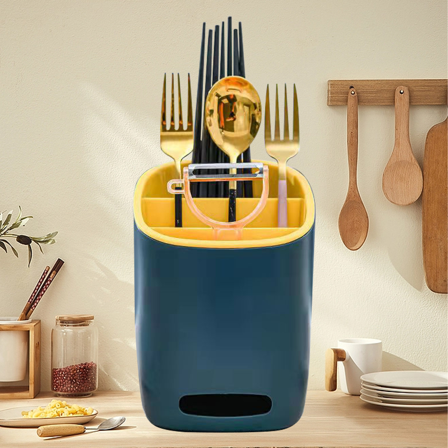 Double Layer Cutlery Storage Organizer Tableware Drainboard Drain Rack Spoon Knife Fork Kitchenware Organizer Shelf