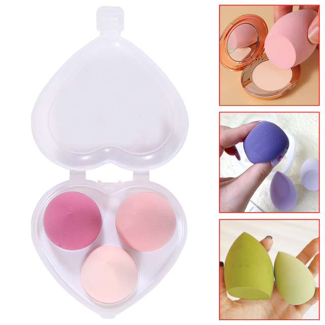 Wholesale Beauty Makeup Cushion Powder Puff Blender Sponge 3pcs Heart Shape Box Makeup Sponge Egg Set