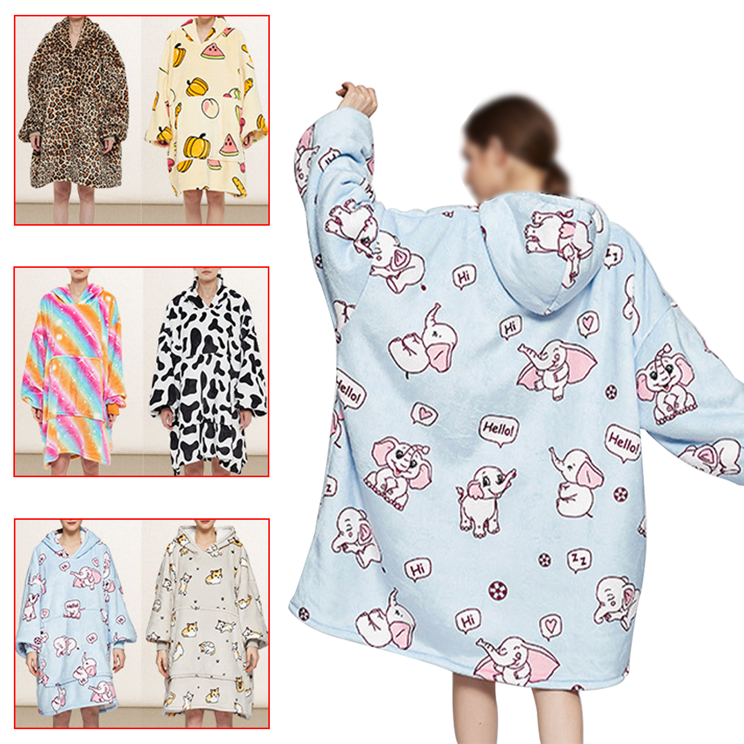 Winter Women Blanket Hooded Flannel Nightgown Cartoon Pullover Women's Warm Loose Lazy Clothing