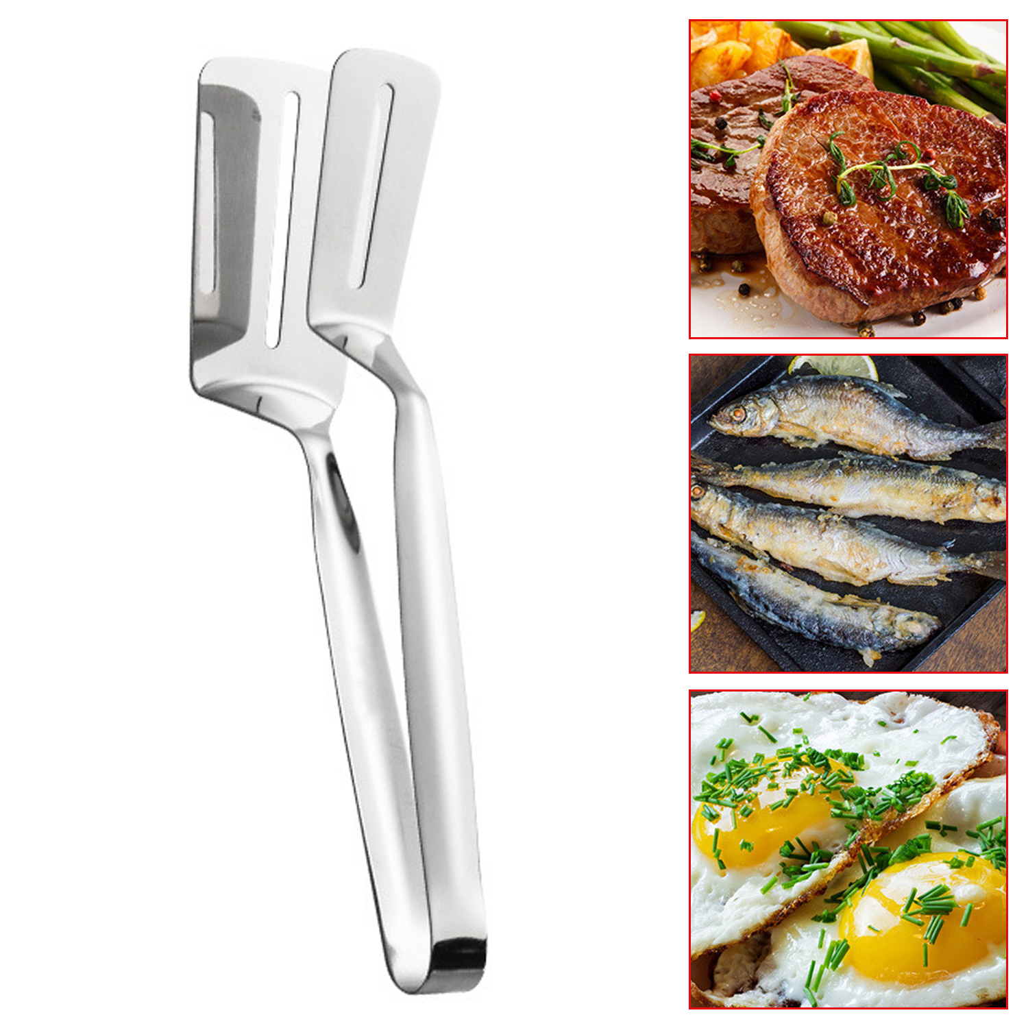Stainless Steel Barbecue Tongs Roast Fish Fried Steak Shovel Bread Meat Clamp Multifunction Food Clip Kitchen Cooking Utensils